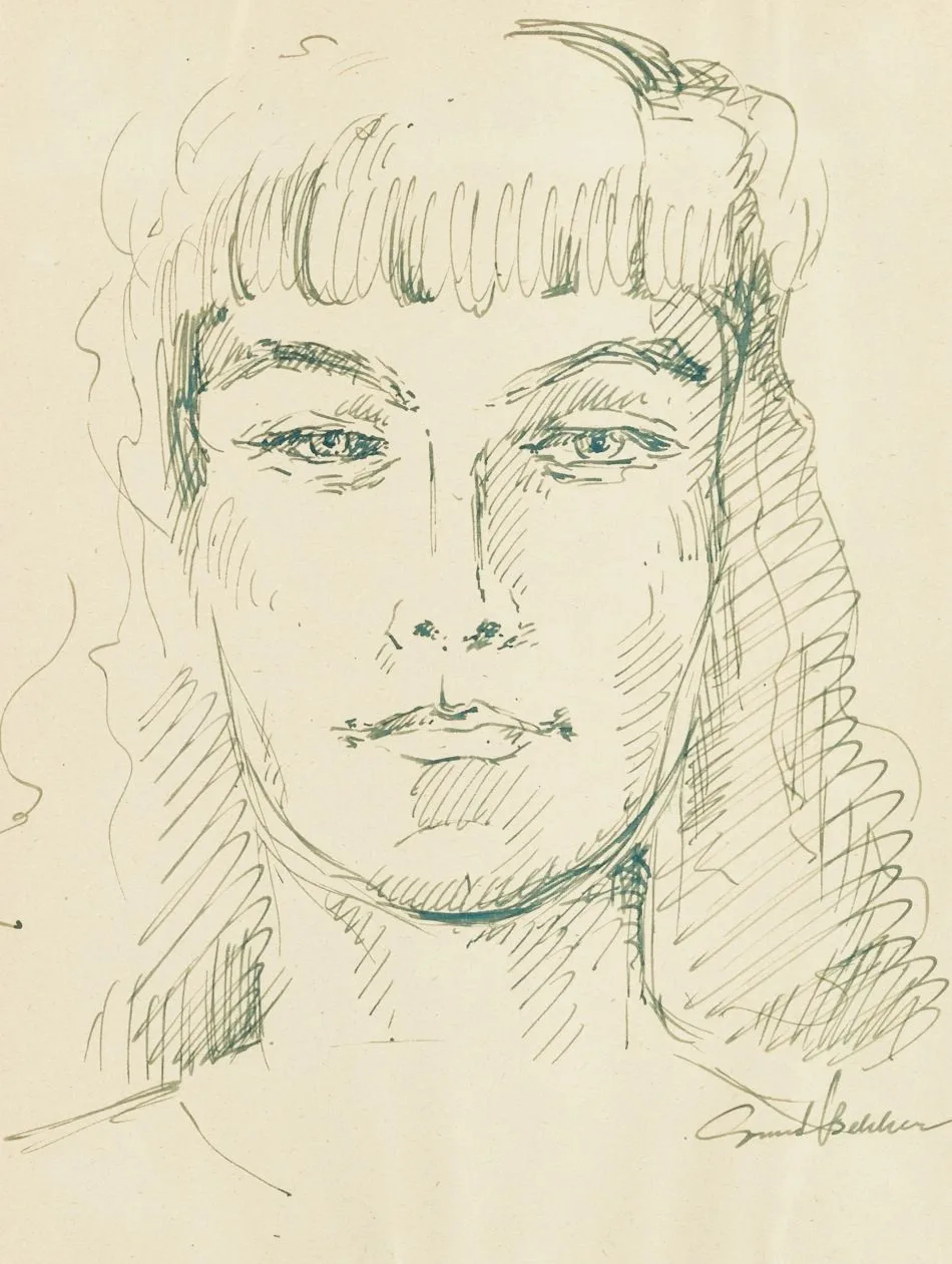 E. BEKKER (1903–1986), Woman’s Head, Portrait, Indian Ink Ernst Karl