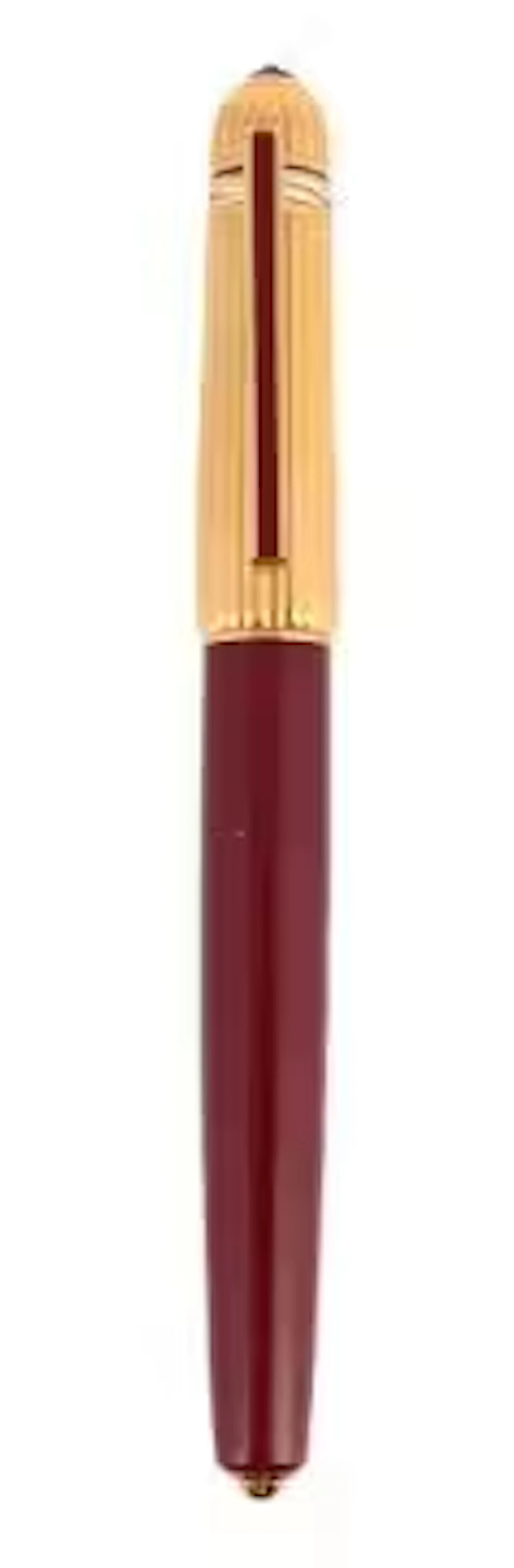 CARTIER, PASHA DE CARTIER, A GILT AND MAROON FOUNTAIN PEN
