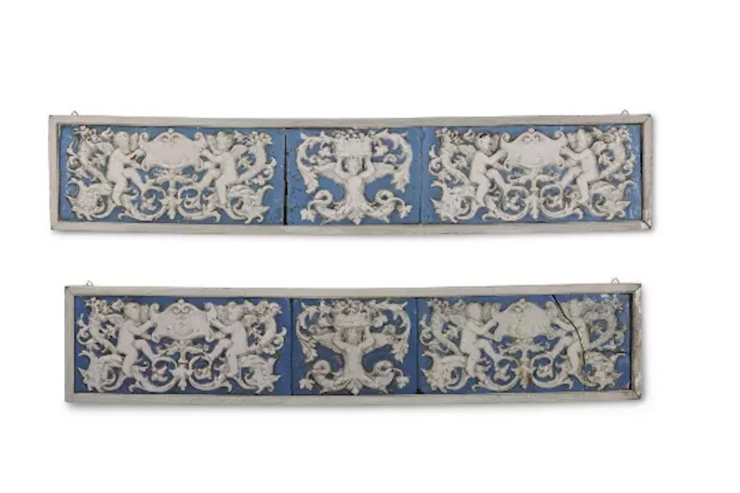 A NEAR PAIR OF GLAZED MAJOLICA TILE PANELS, SPANISH, 19TH CENTURY