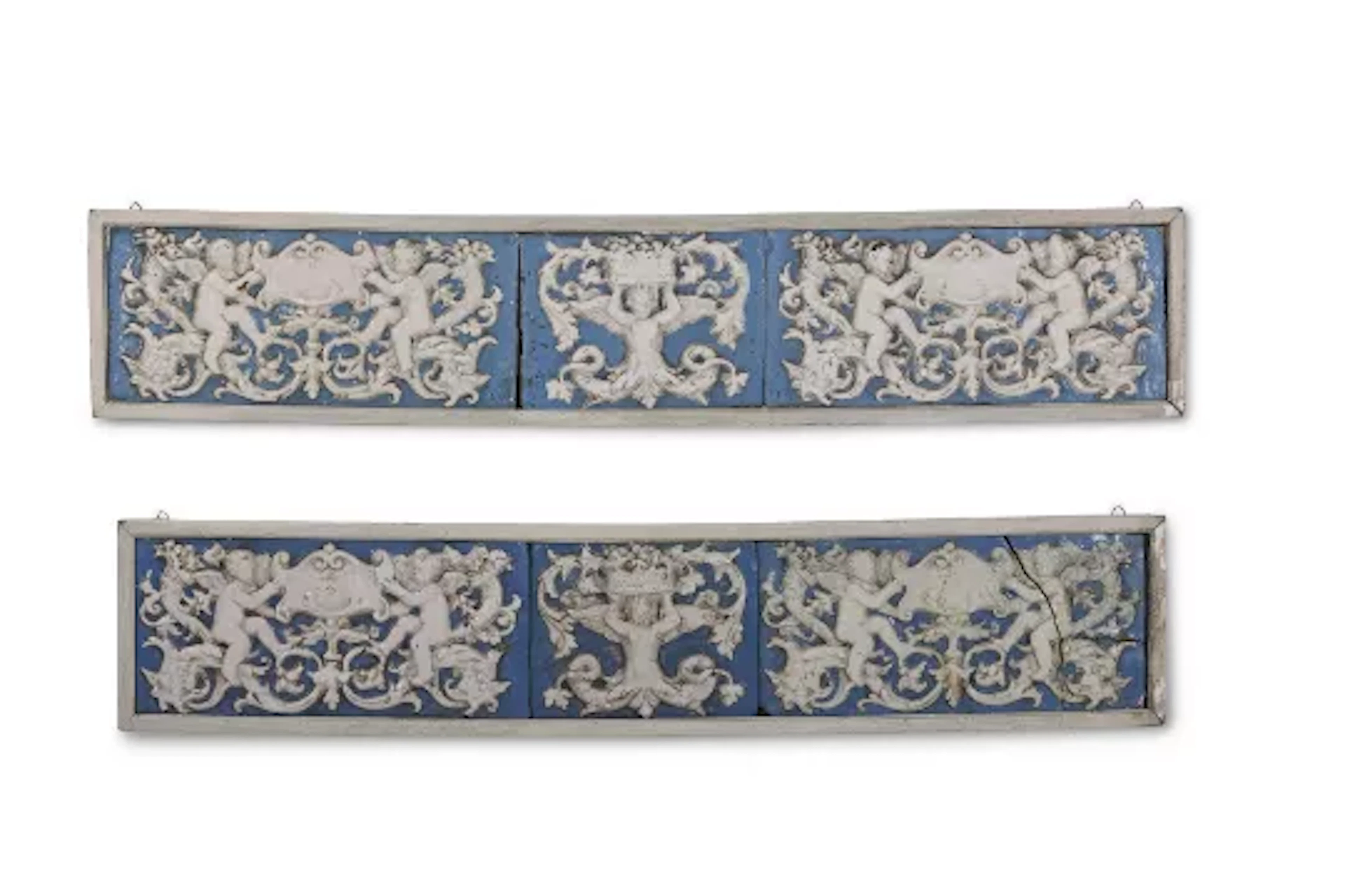 A NEAR PAIR OF GLAZED MAJOLICA TILE PANELS, SPANISH, 19TH CENTURY