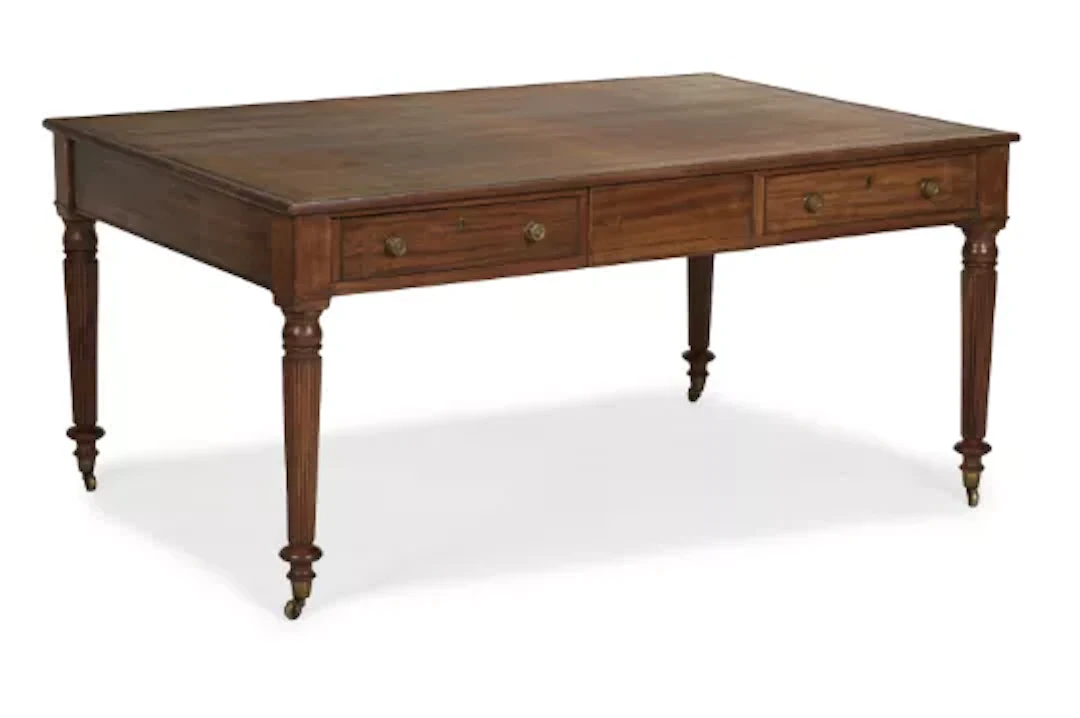 A REGENCY MAHOGANY AND LEATHER INSET LIBRARY TABLE, ATTRIBUTED TO