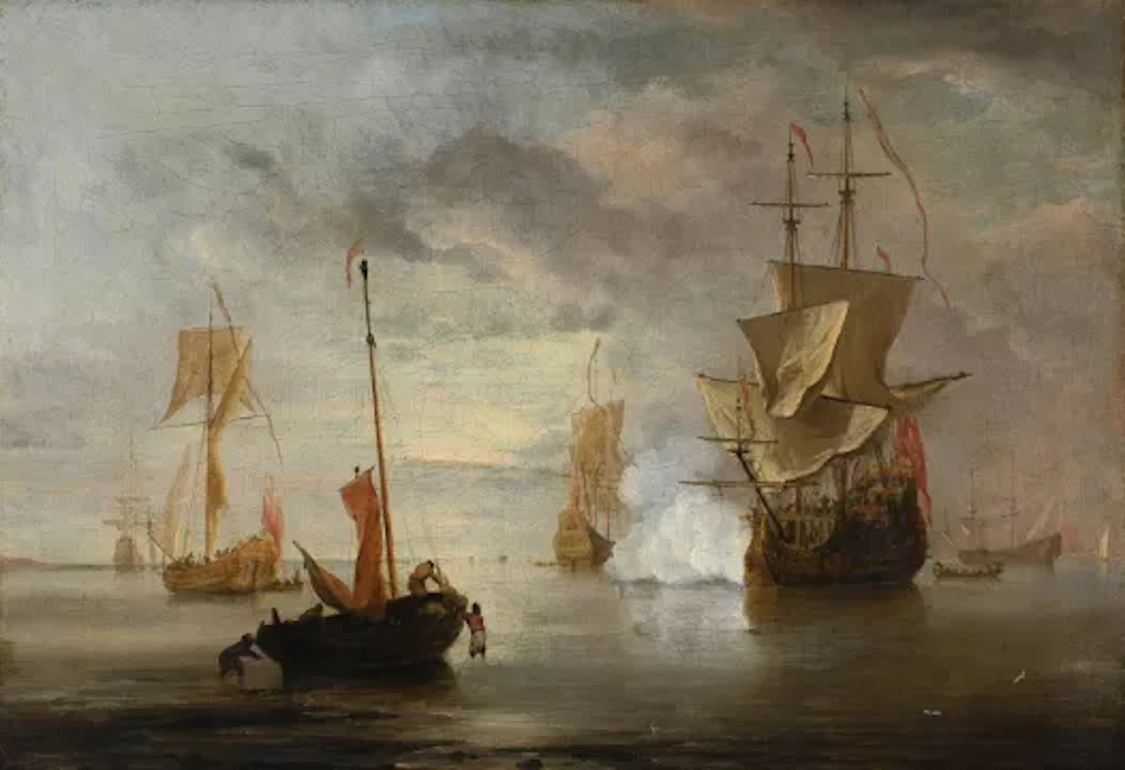FOLLOWER OF WILLEM VAN DER VELDE THE YOUNGER, A MAN-O-WAR FIRING A