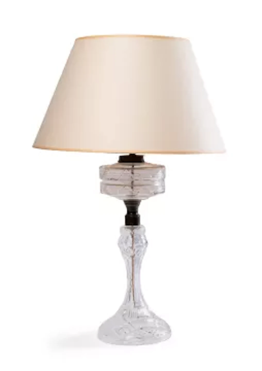 AN EDWARDIAN BRASS MOUNTED GLASS TABLE LAMP, EARLY 20TH CENTURY