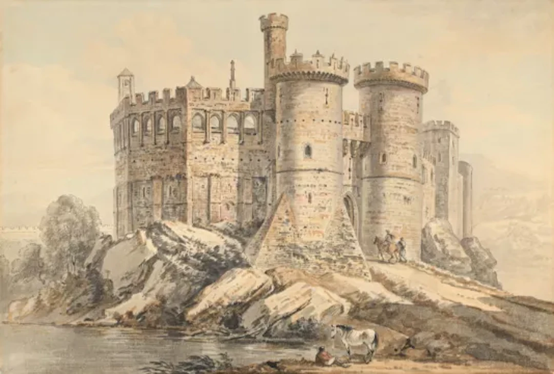 PAUL SANDBY, R.A. (BRITISH 1731-1809), A CASTLE IN A ROCKY LAKE LANDSCAPE