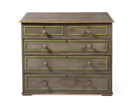 AN EARLY VICTORIAN GREEN PAINTED CHEST, MID 19TH CENTURY