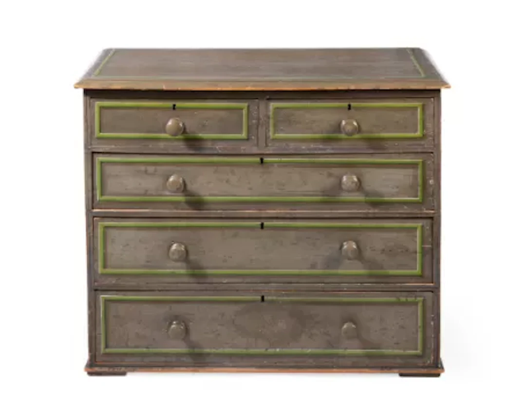 AN EARLY VICTORIAN GREEN PAINTED CHEST, MID 19TH CENTURY