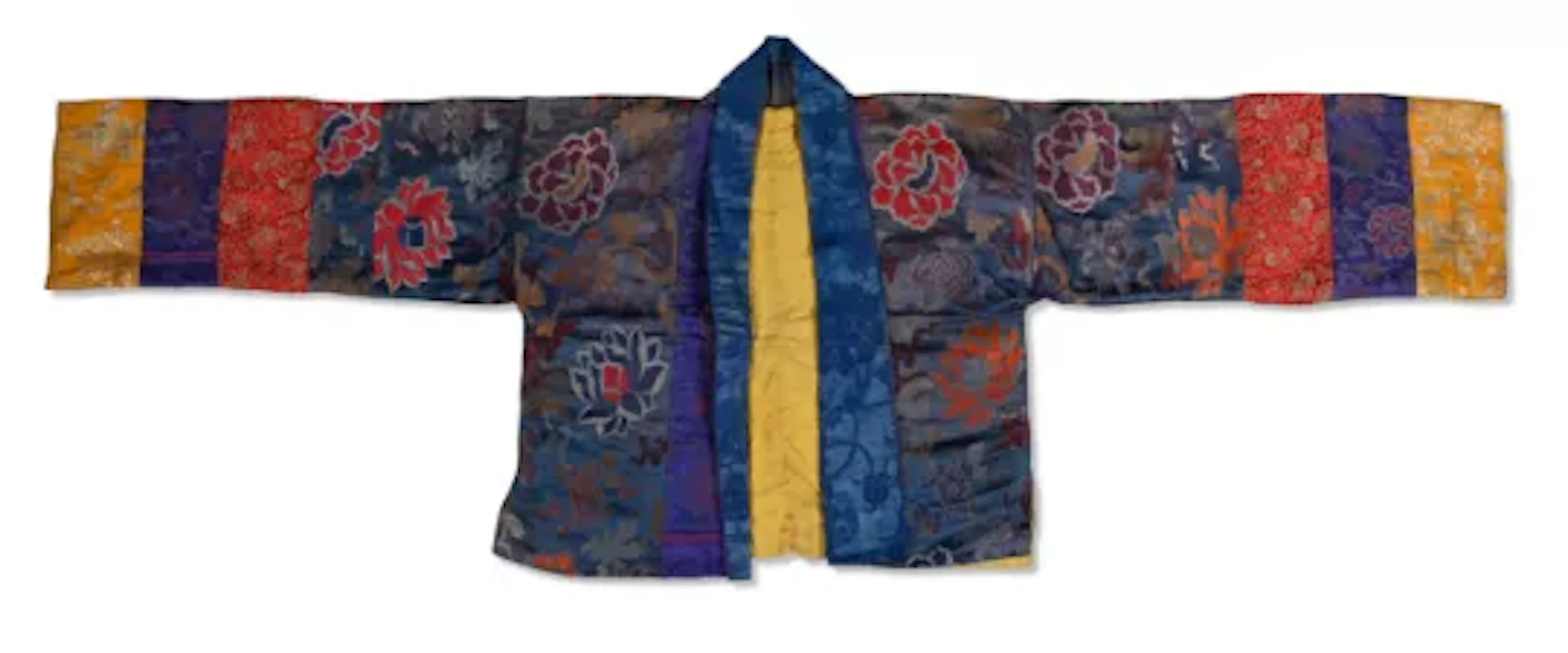 A Tibetan silk Chuba, Late Qing dynasty, circa 1910