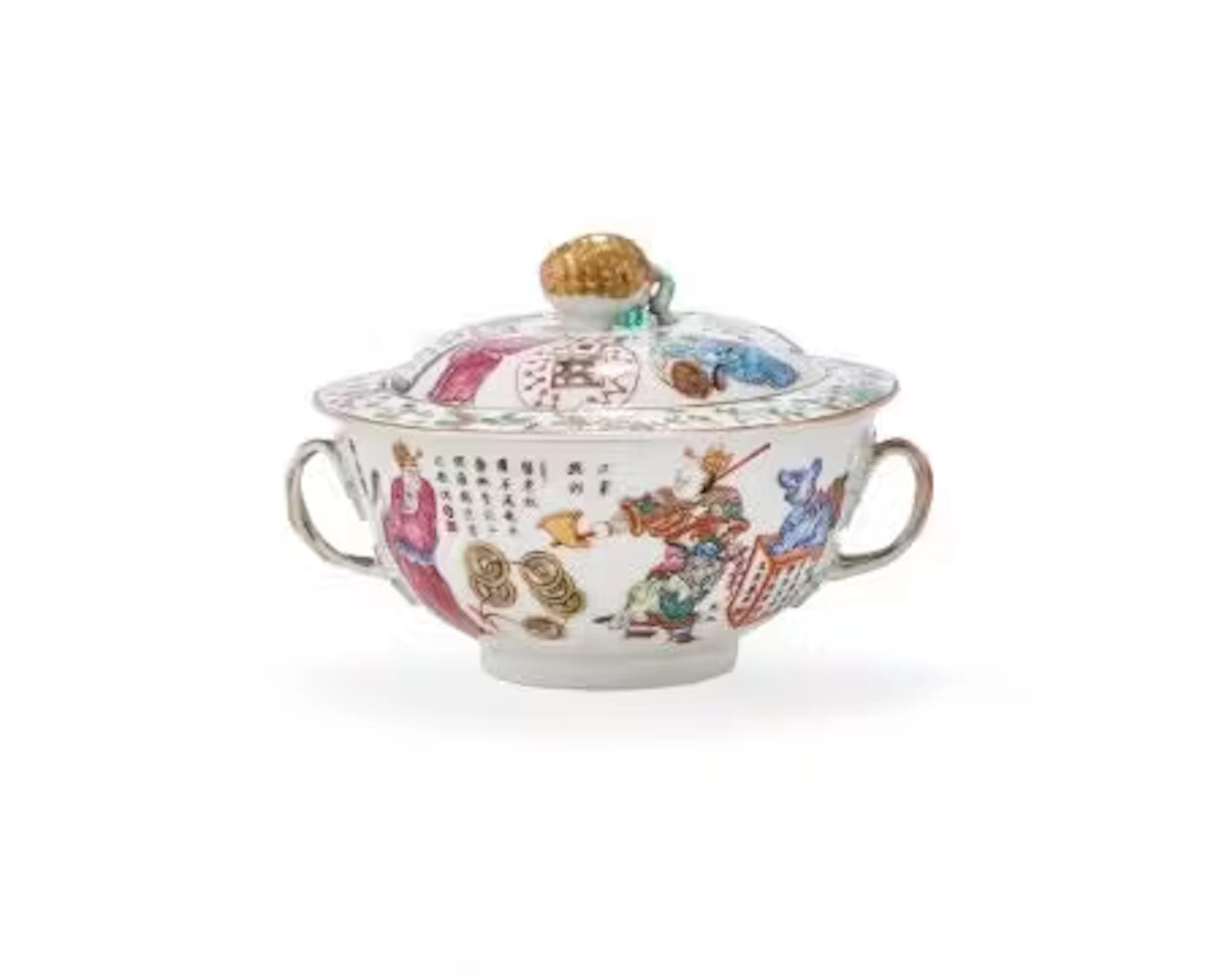 A Chinese Famille Rose 'Wu Shuang Pu' two-handled bowl and cover