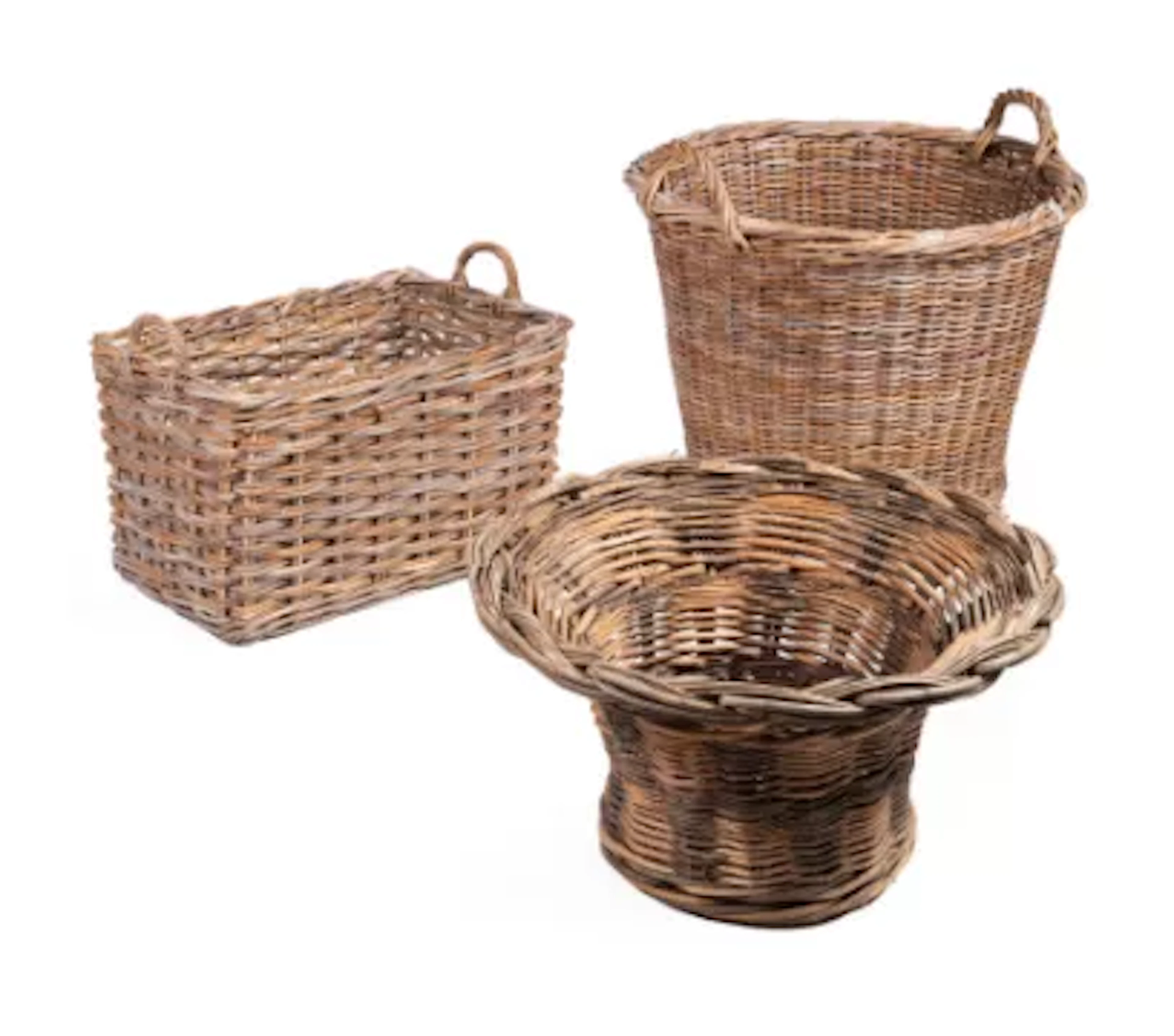 THREE LARGE WICKER LOG BASKETS, 20TH CENTURY