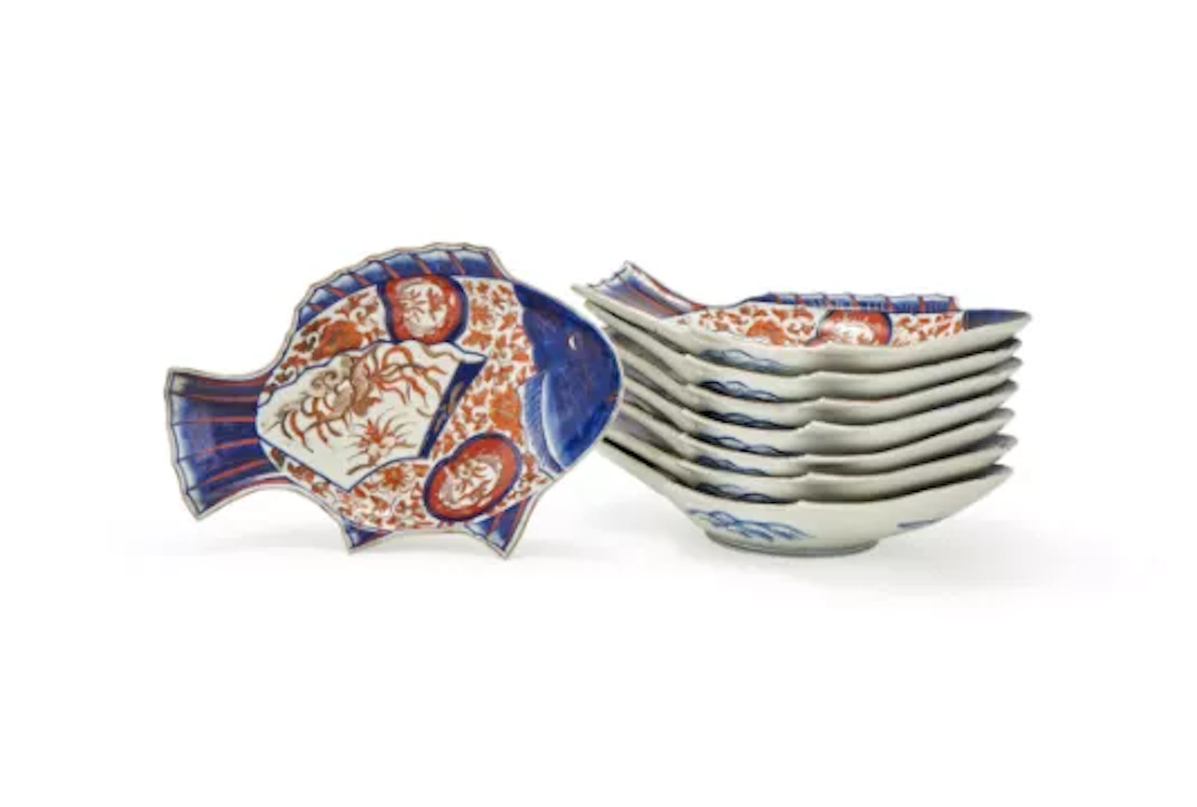 † Eight Japanese Imari fish dishes, Meiji-Taisho Period