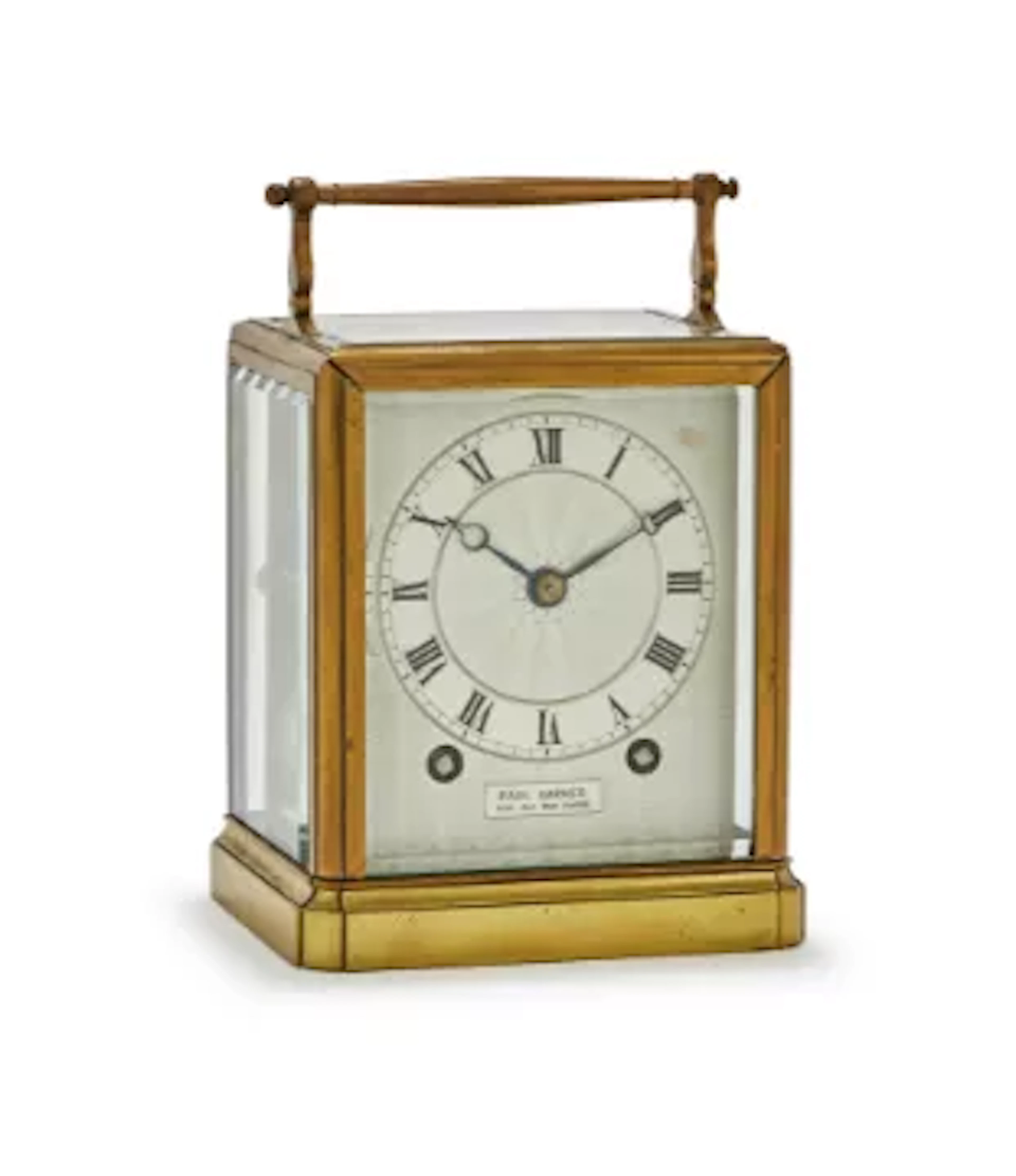 A RARE FRENCH ONE-PIECE BRASS CASED CARRIAGE CLOCK WITH TWO-PLANE