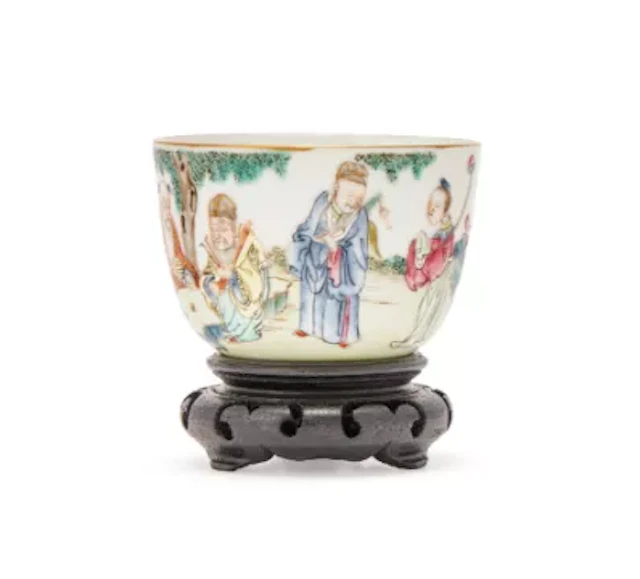 A Chinese Famille Rose 'Eight Immortals' tea cup, 19th century