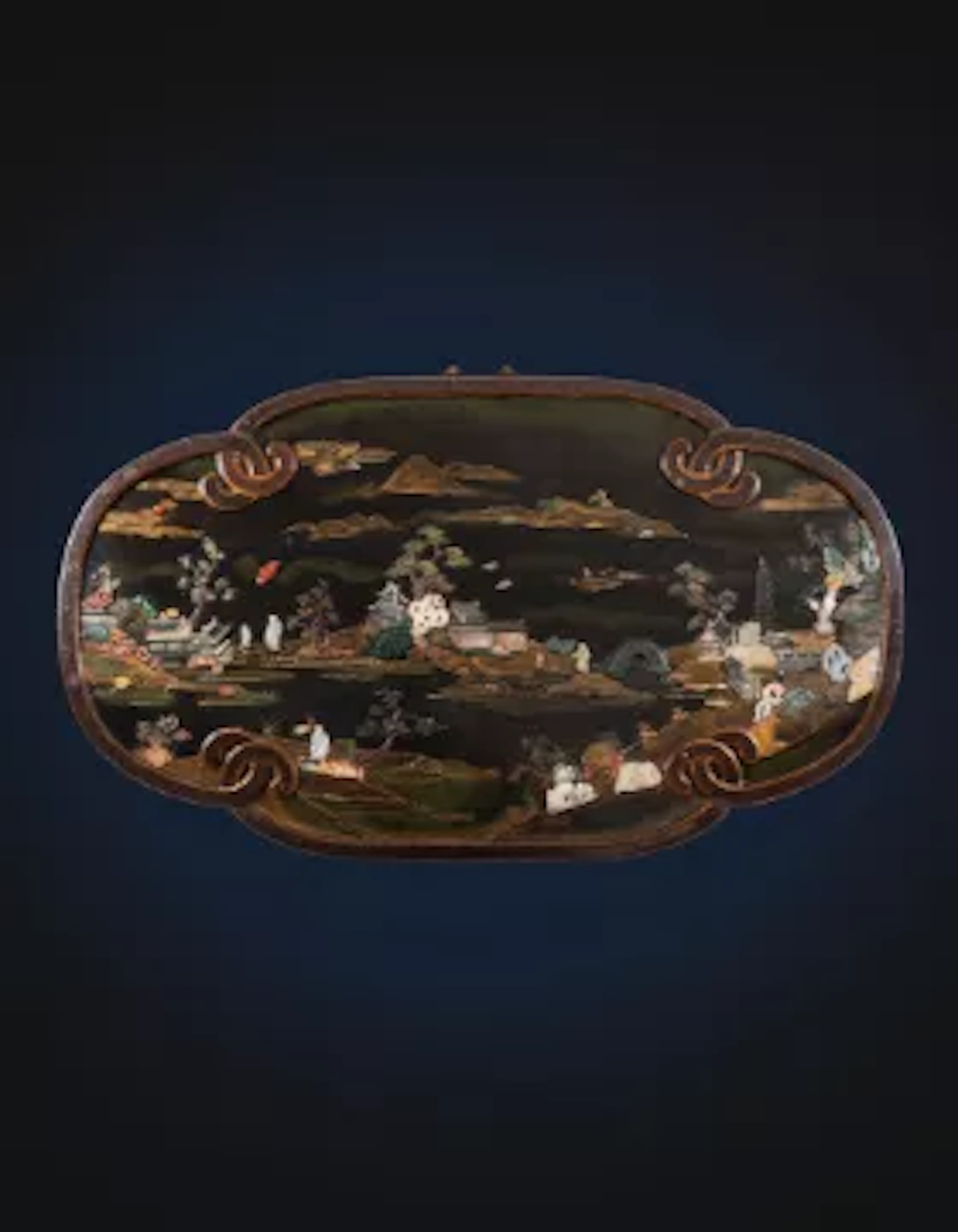 A large Chinese inlaid lacquer wall panel