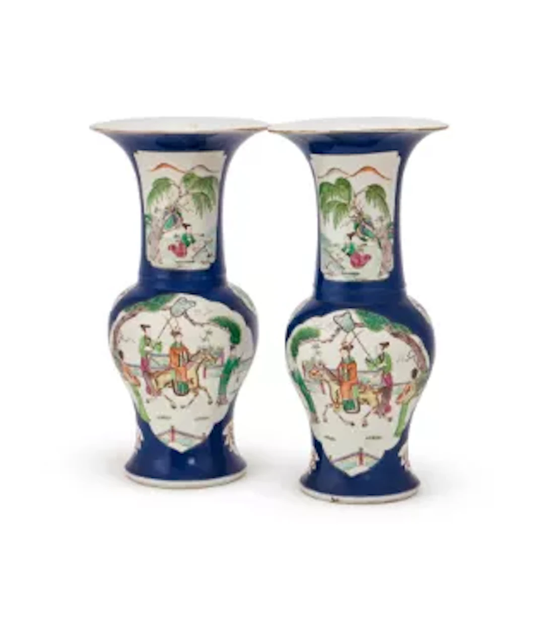 A pair of Chinese powder blue 'Phoenix Tail' vases, Qing dynasty, 19th century