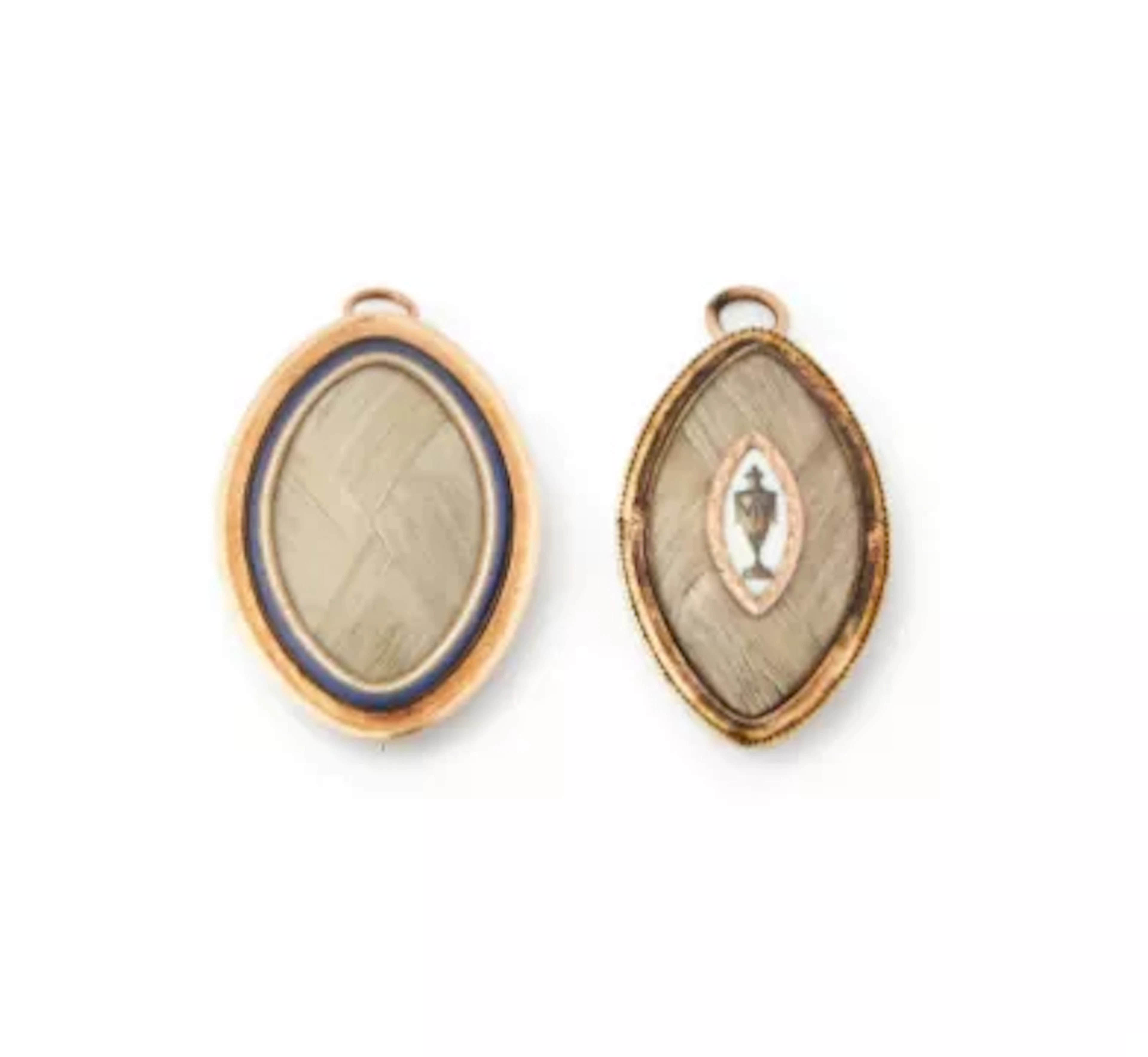 Y TWO GEORGE III HAIRWORK MOURNING PENDANTS, CIRCA 1784