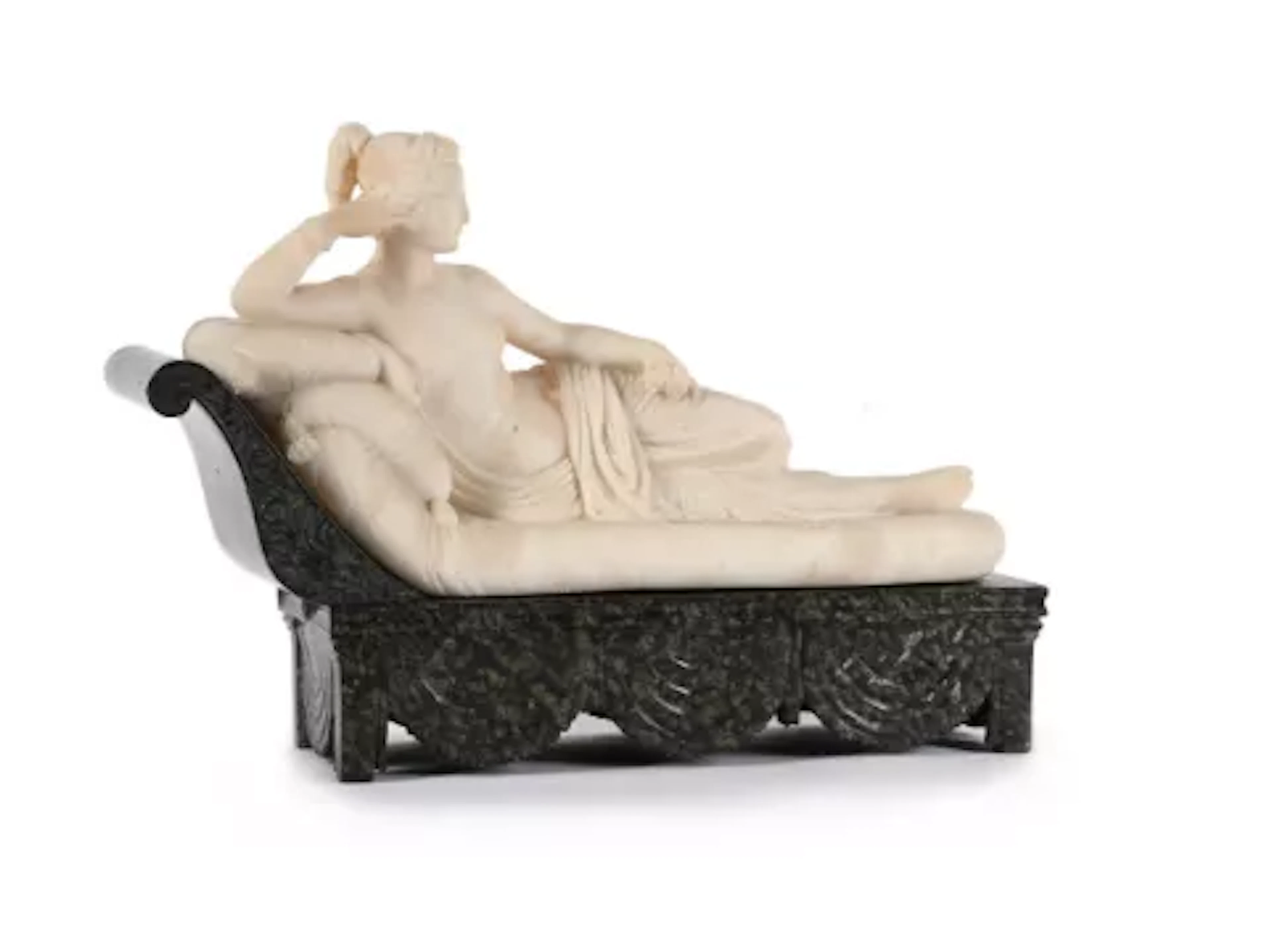 AFTER ANTONIO CANOVA, AN ALABASTER AND MARBLE FIGURE OF PAOLINA BORGHESE
