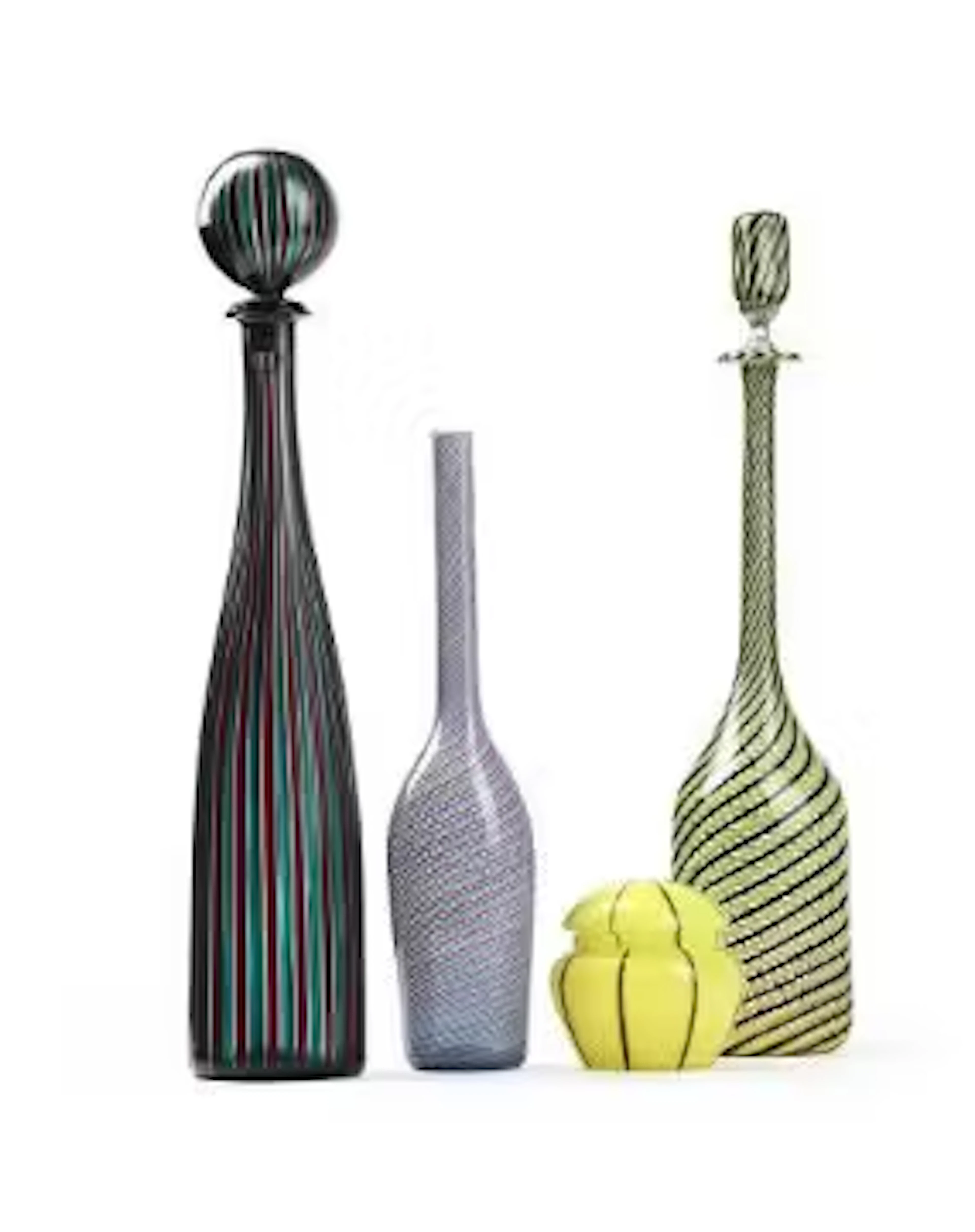 VENINI (ITALIAN), FOUR MURANO GLASS VESSELS; LATE 20TH CENTURY