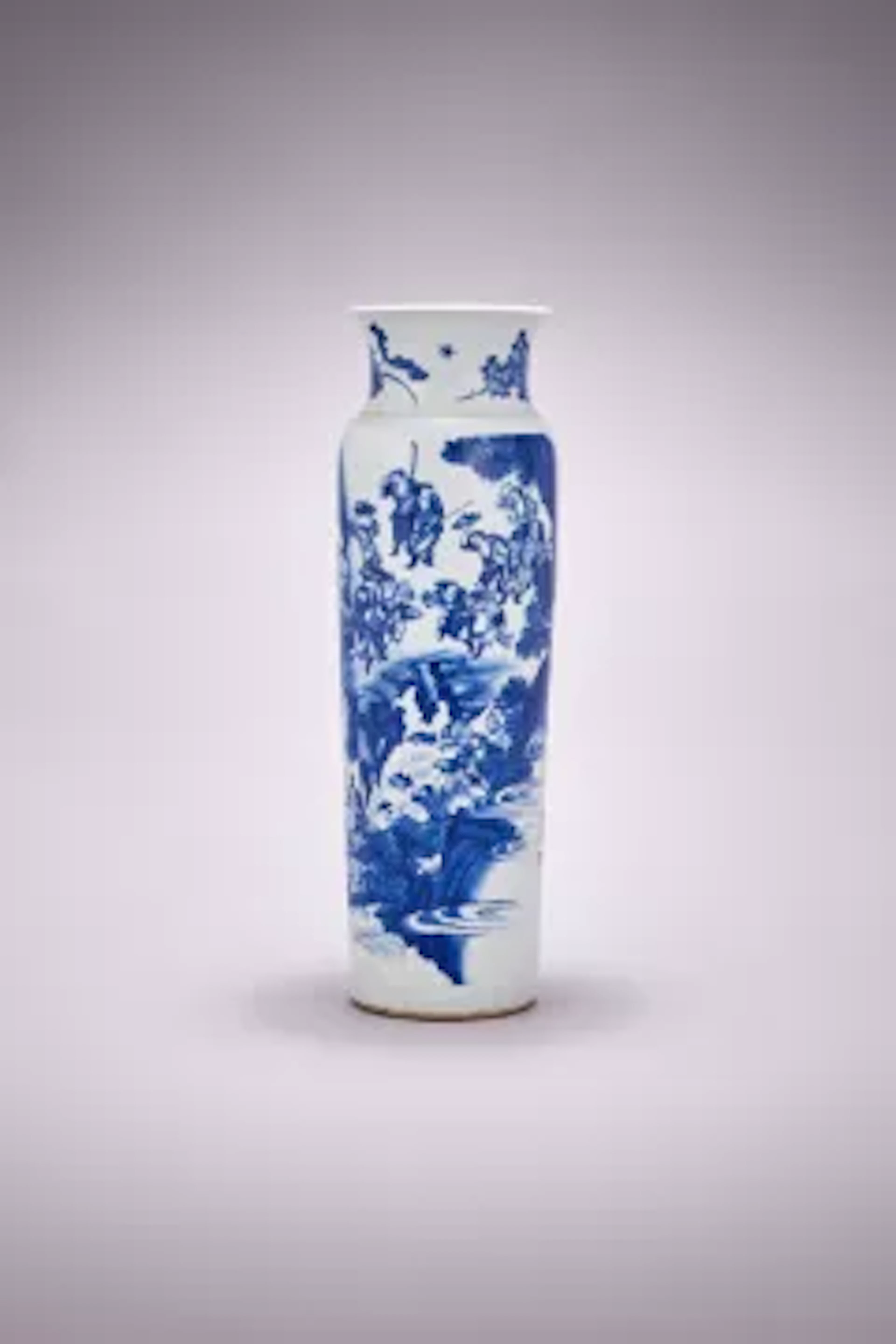 A rare Chinese blue and white 'Water Margin' sleeve vase, Chongzhen (1628-1644)