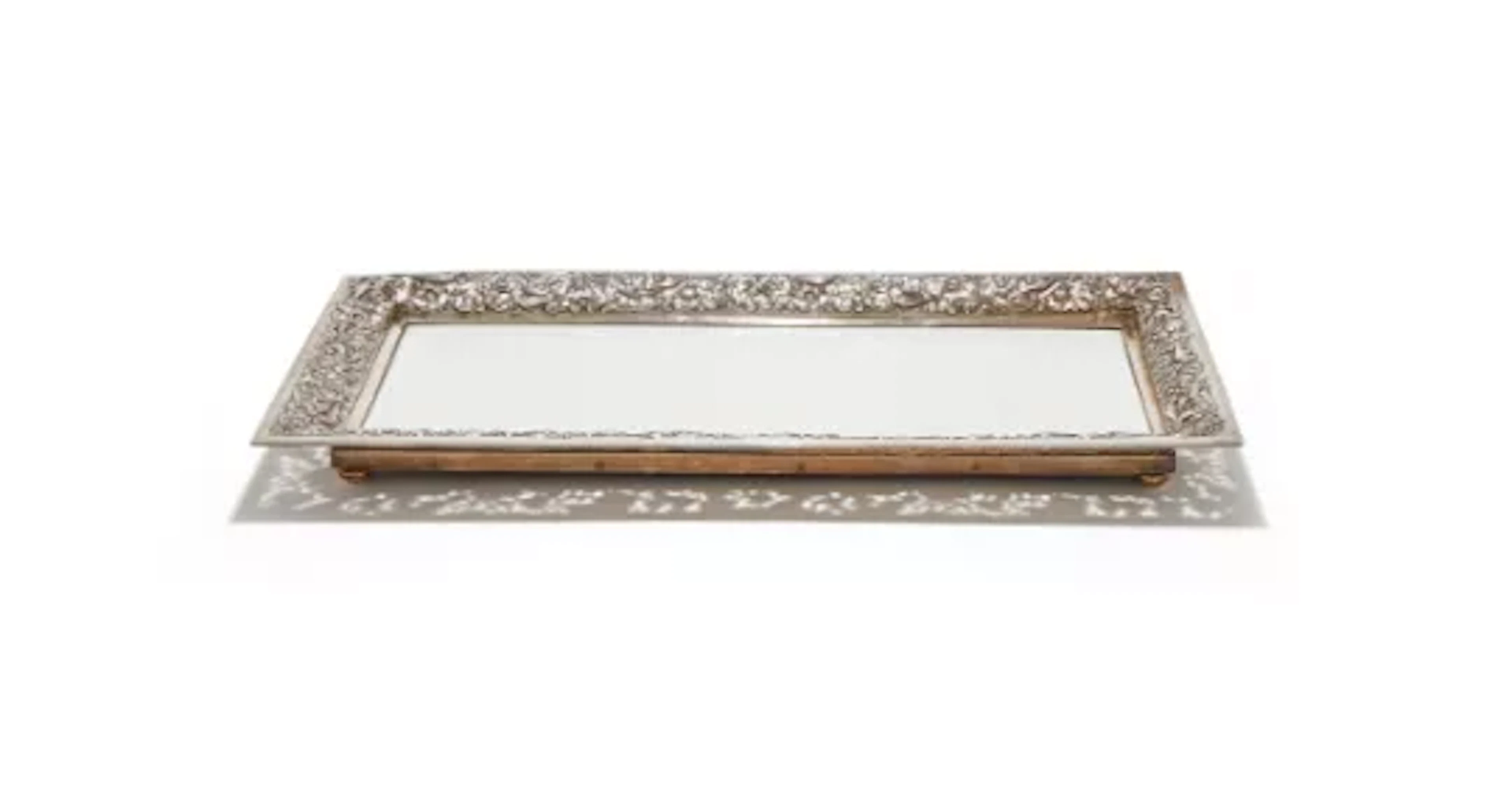 AN EDWARDIAN SILVER MOUNTED RECTANGULAR TRAY, WILLIAM COMYNS, LONDON 1904