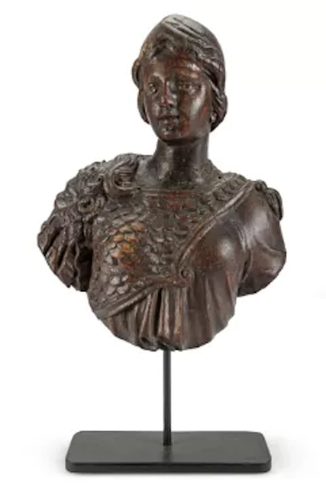 A CARVED WOODEN BUST OF ATHENA OR MINERVA, 18TH CENTURY