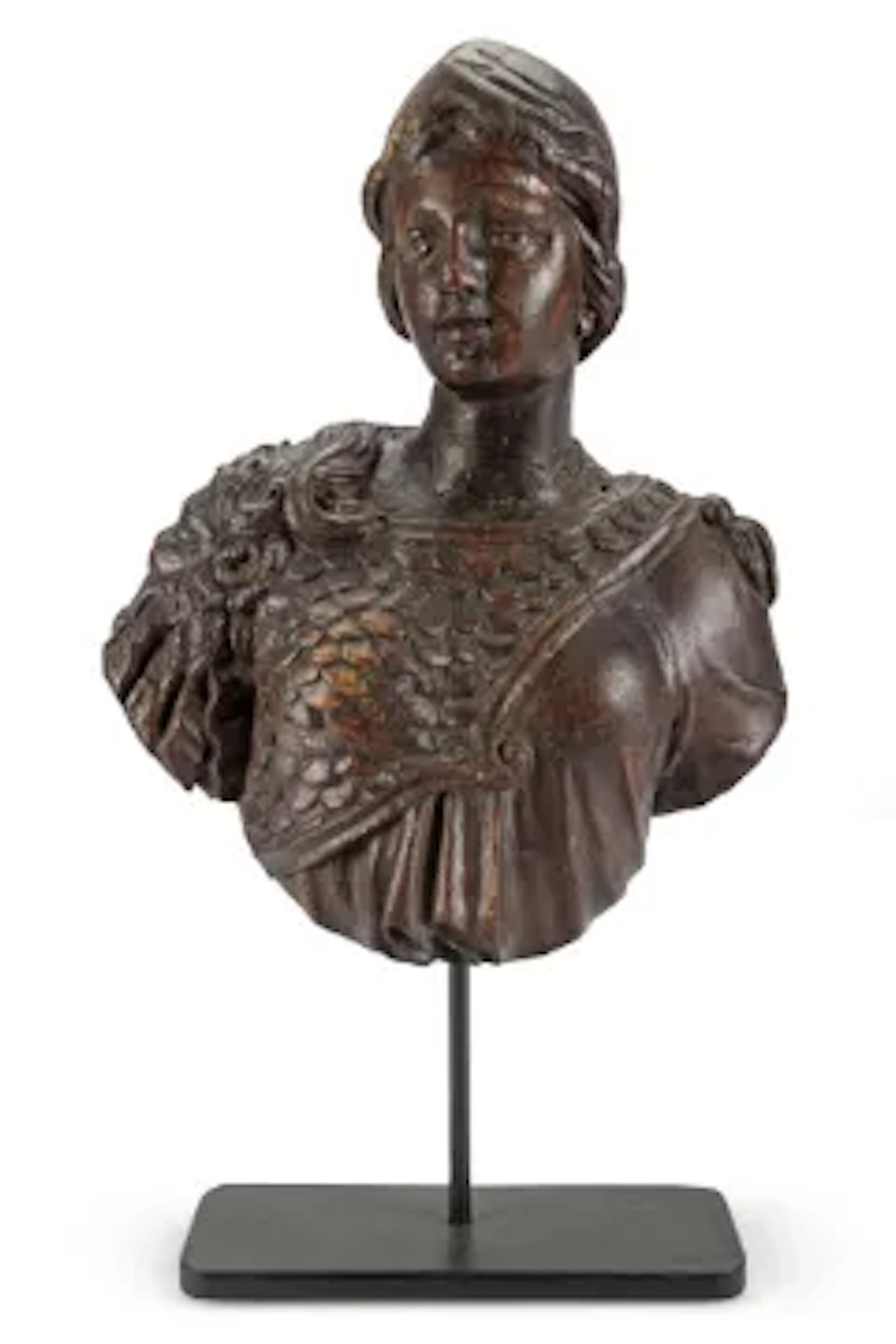 A CARVED WOODEN BUST OF ATHENA OR MINERVA, 18TH CENTURY
