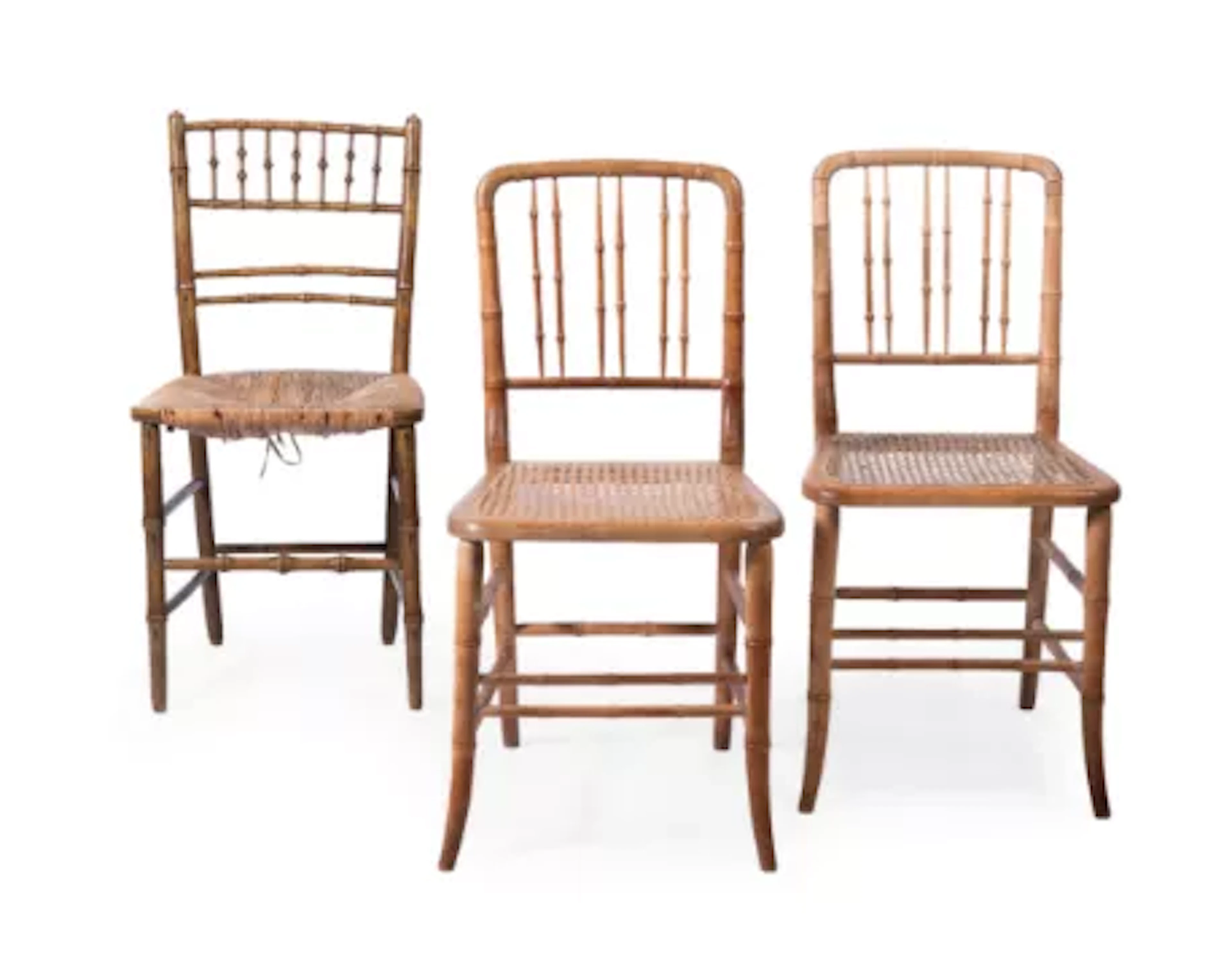 A PAIR OF BEECH FAUX BAMBOO SIDE CHAIRS, ENGLISH, 19TH CENTURY, TOGETHER