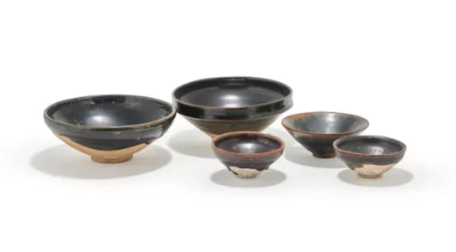 Five Chinese Henan black glazed wares, presumed Song dynasty
