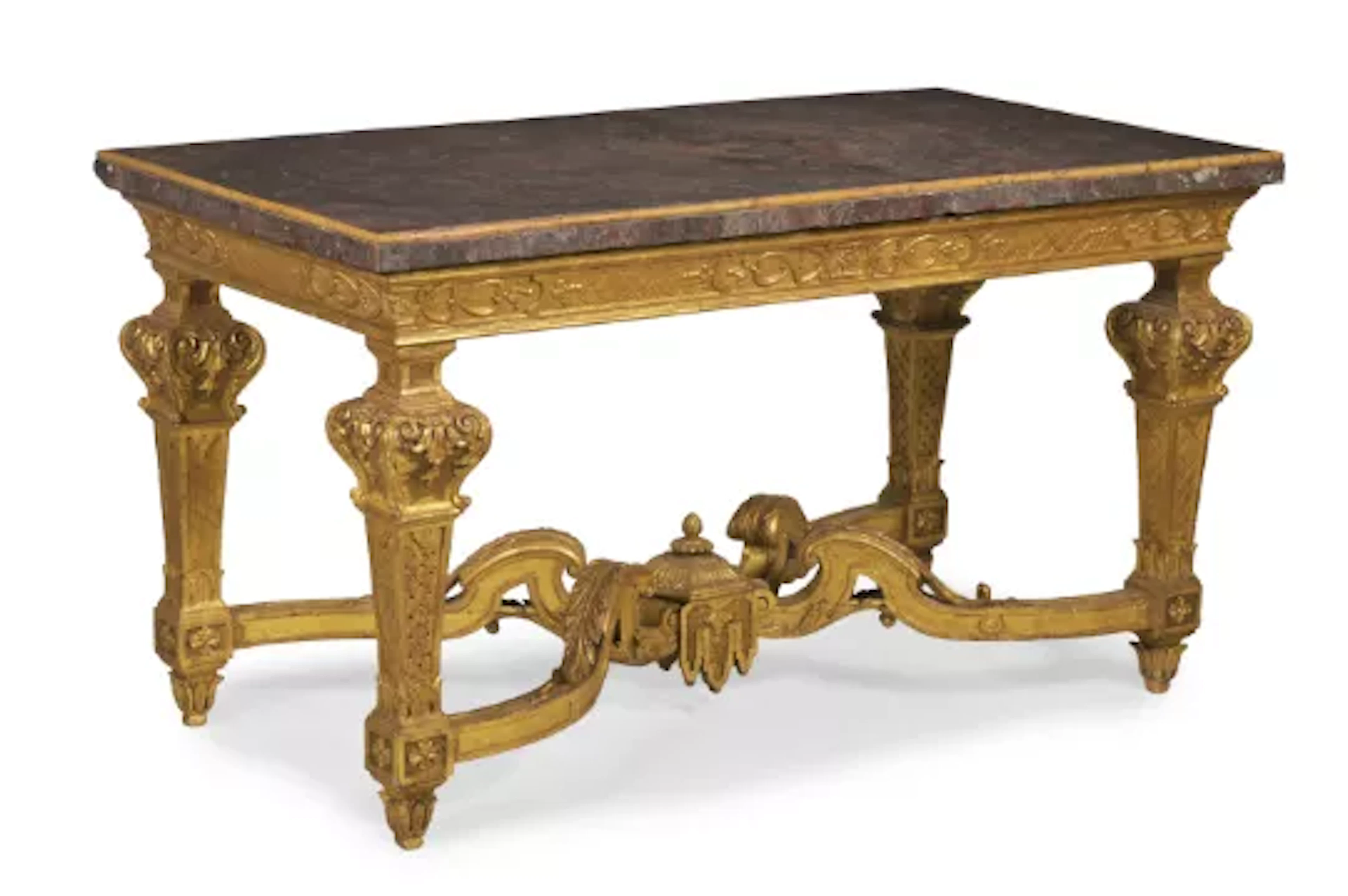A CARVED AND GILT GESSO CENTRE TABLE, IN LOUIS XIV STYLE, SECOND HALF