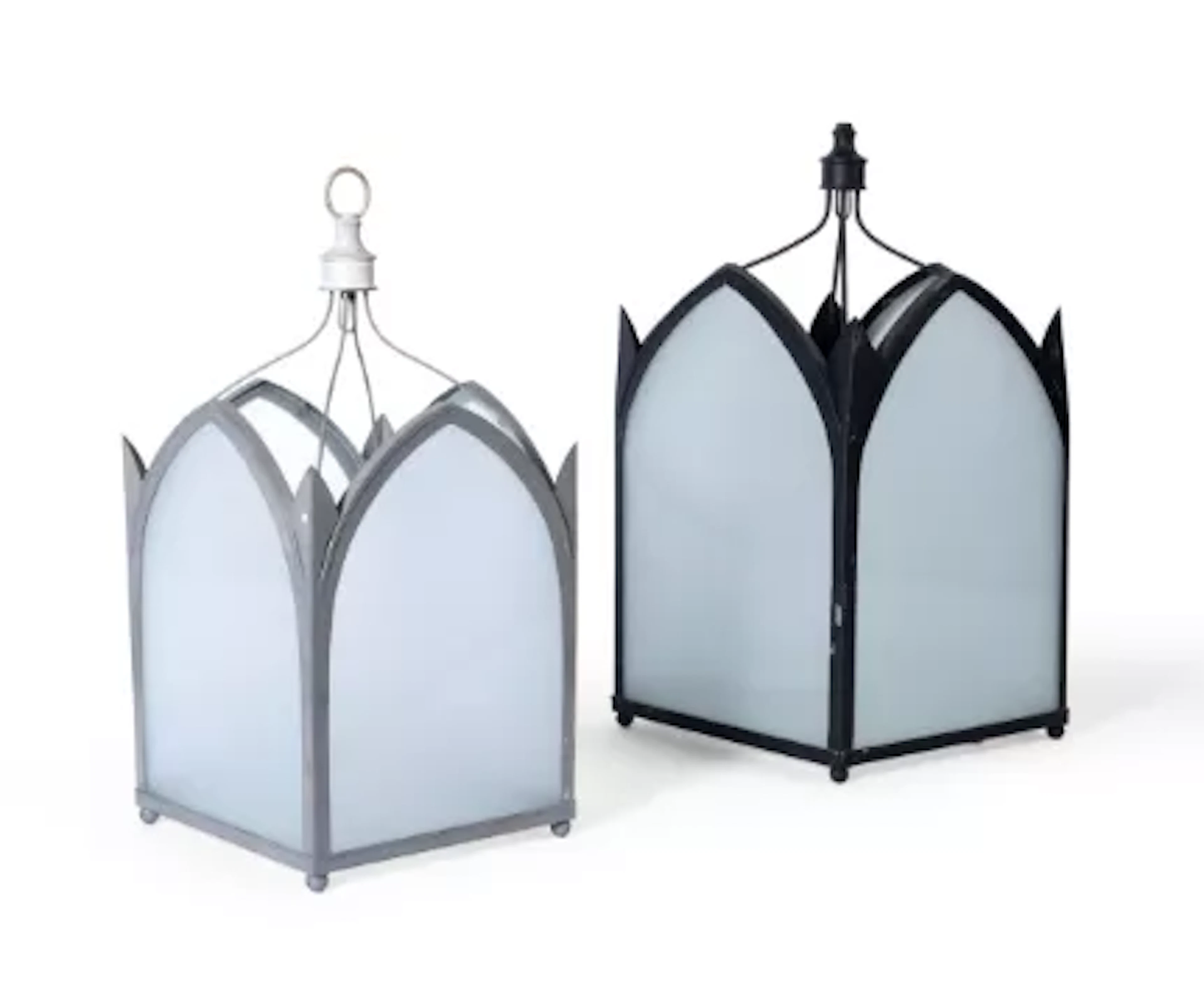 TWO PAINTED TOLE ‘GOTHIC’ HANGING LANTERNS, BY SIBYL COLEFAX & JOHN