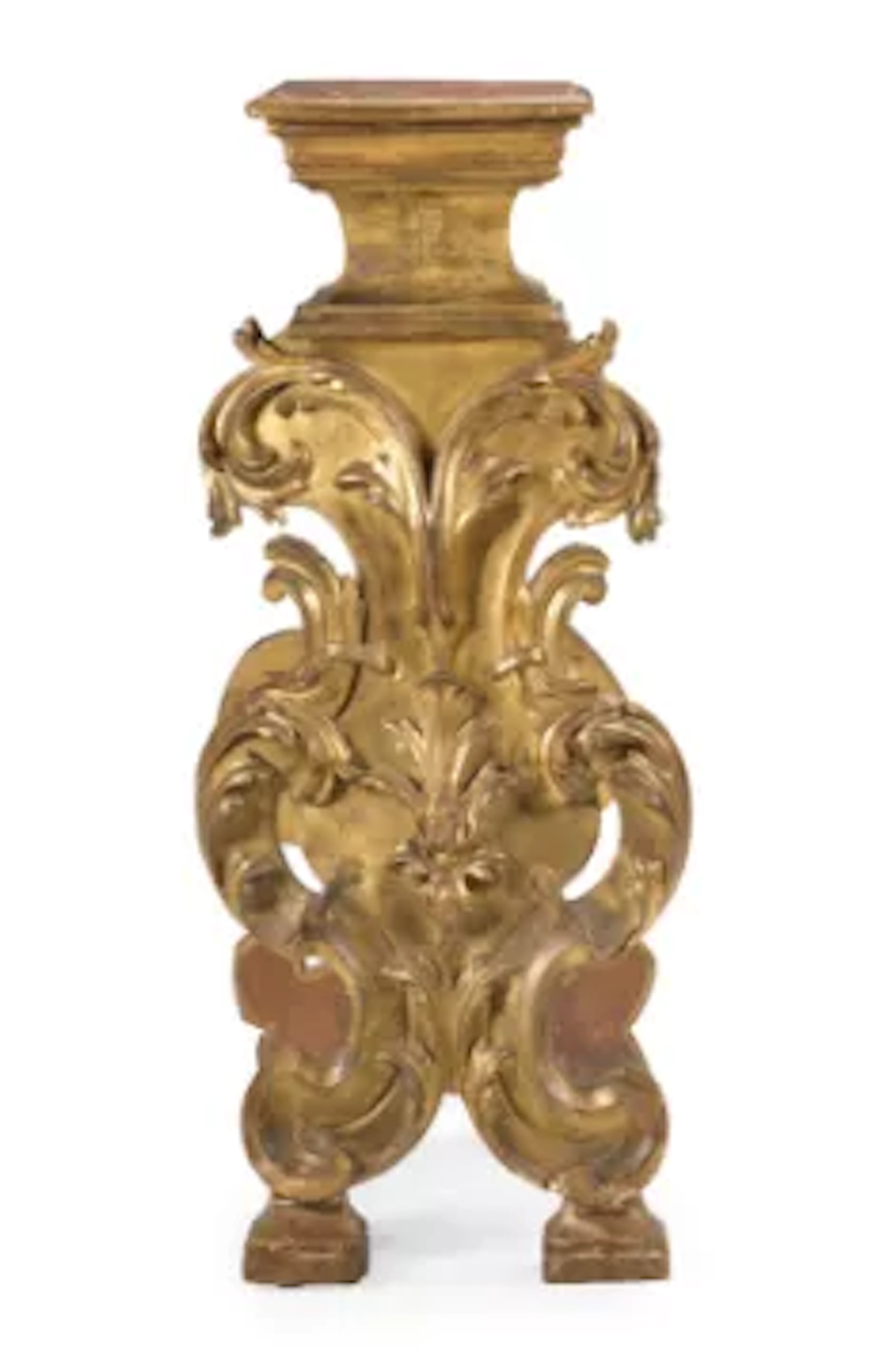 A NORTH ITALIAN CARVED GILTWOOD SCULPTURE STAND OR PORTABUSTO, LATE