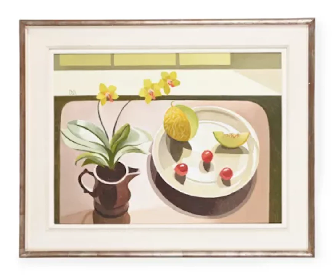 λ DEBBIE URQUART (BRITISH B. 1972), STILL LIFE WITH MELON AND ORCHID