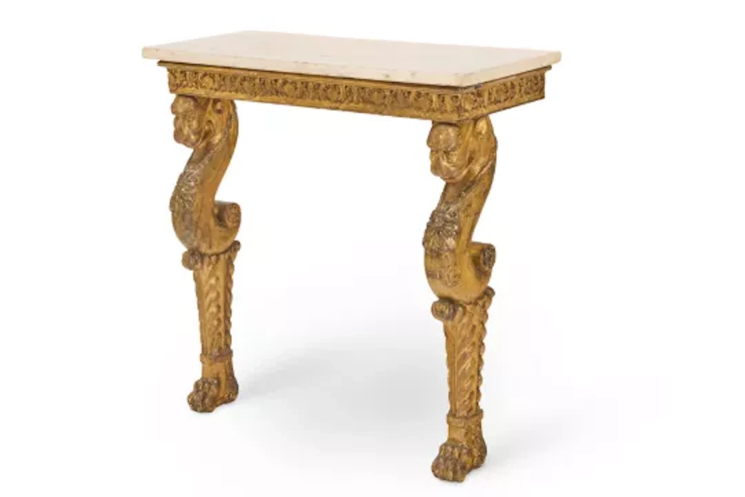 A GILTWOOD AND COMPOSITION CONSOLE TABLE, PARTS EARLY 19TH CENTURY