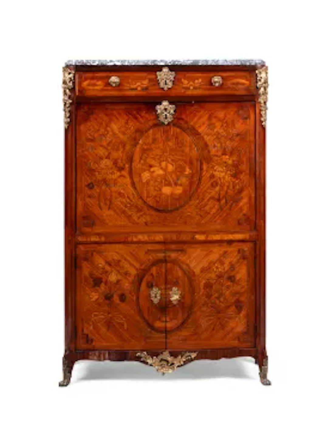 Y A LOUIS XV KINGWOOD, TULIPWOOD, SPECIMEN MARQUETRY AND ORMOLU MOUNTED