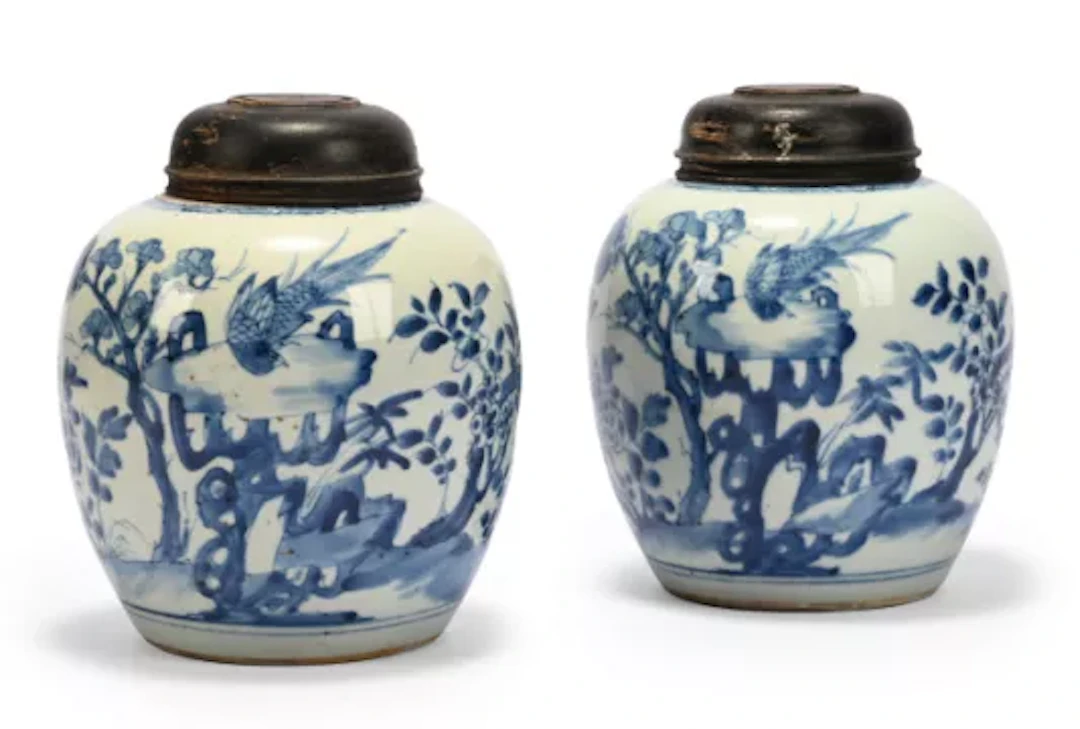 A pair of Chinese blue and white ginger jars, 18th century