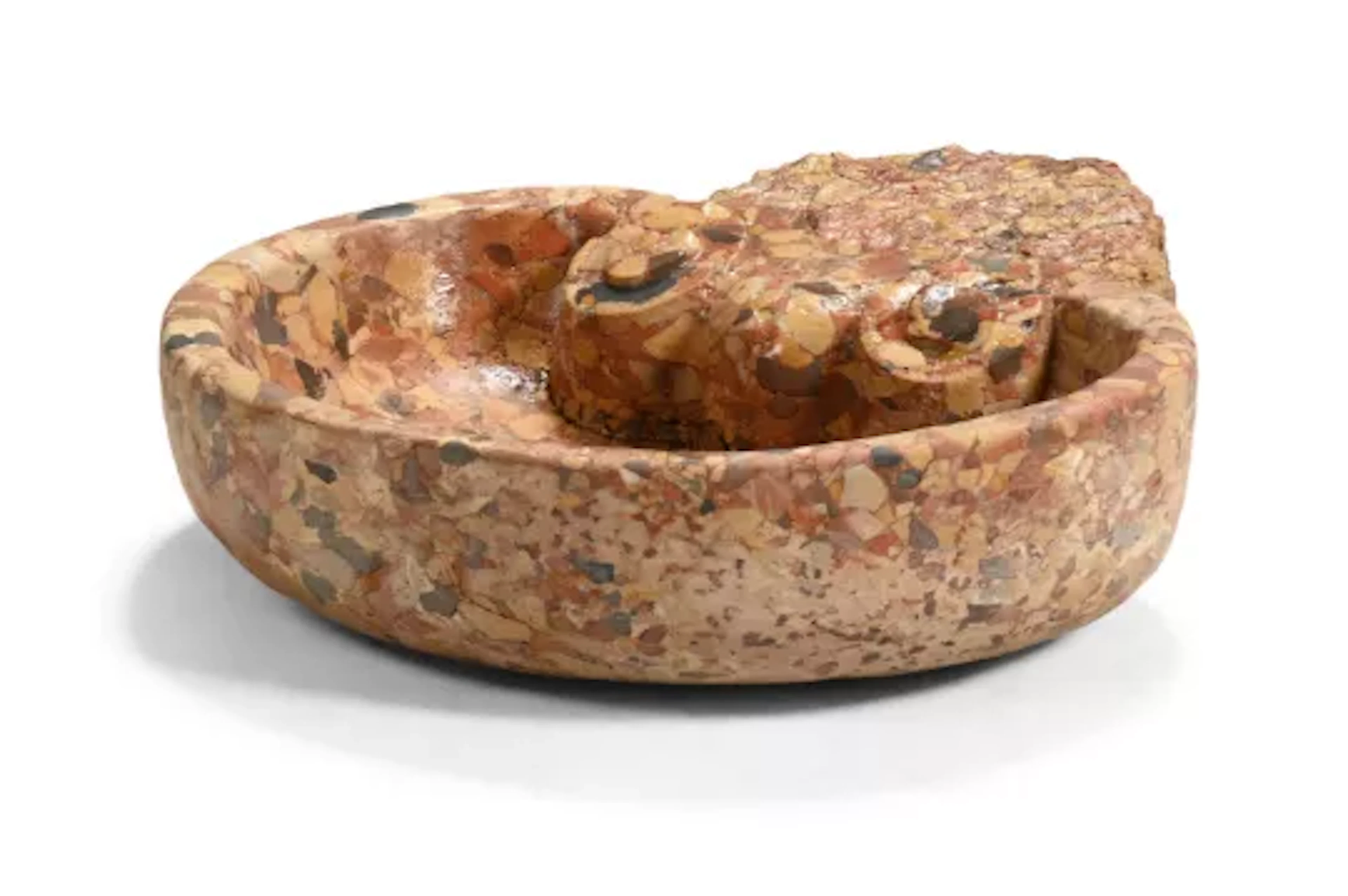 A FRENCH BRECCIA MARBLE OR 'PUDDINGSTONE' SHELL FONT, CIRCA 1880