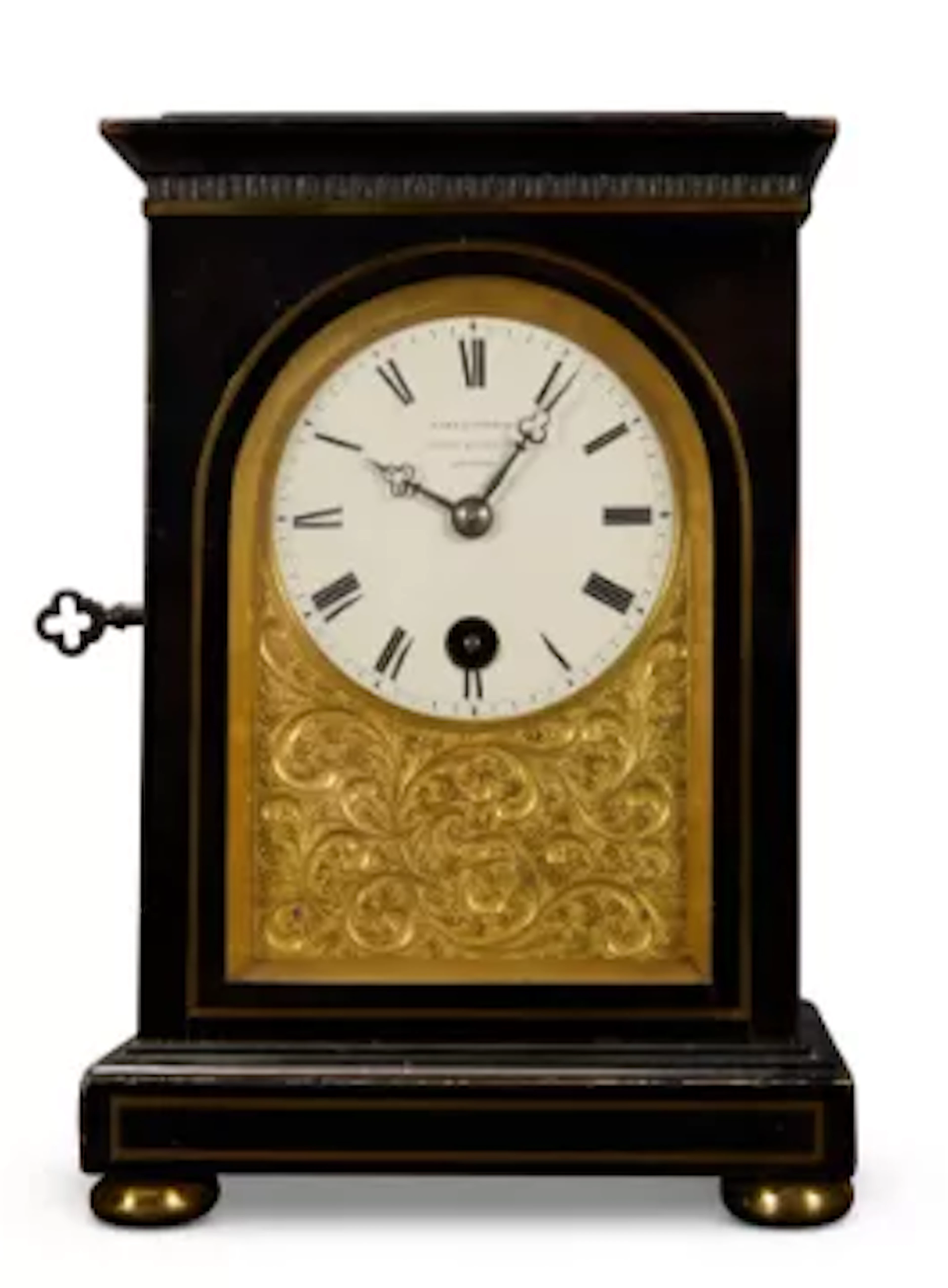 Y A REGENCY MINIATURE BRASS MOUNTED EBONY MANTEL TIMEPIECE5