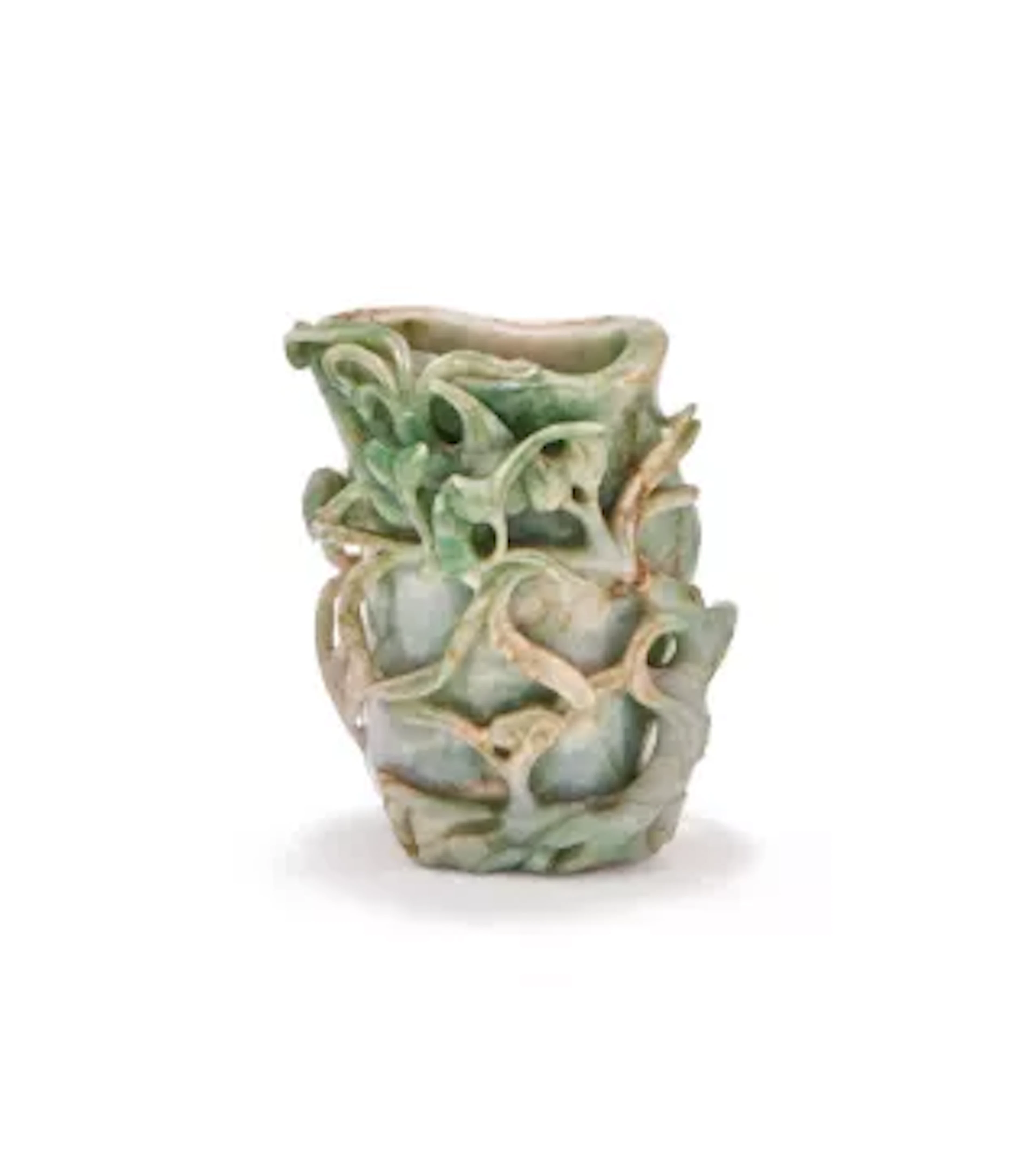 A Chinese green jadeite brush pot, Late Qing dynasty