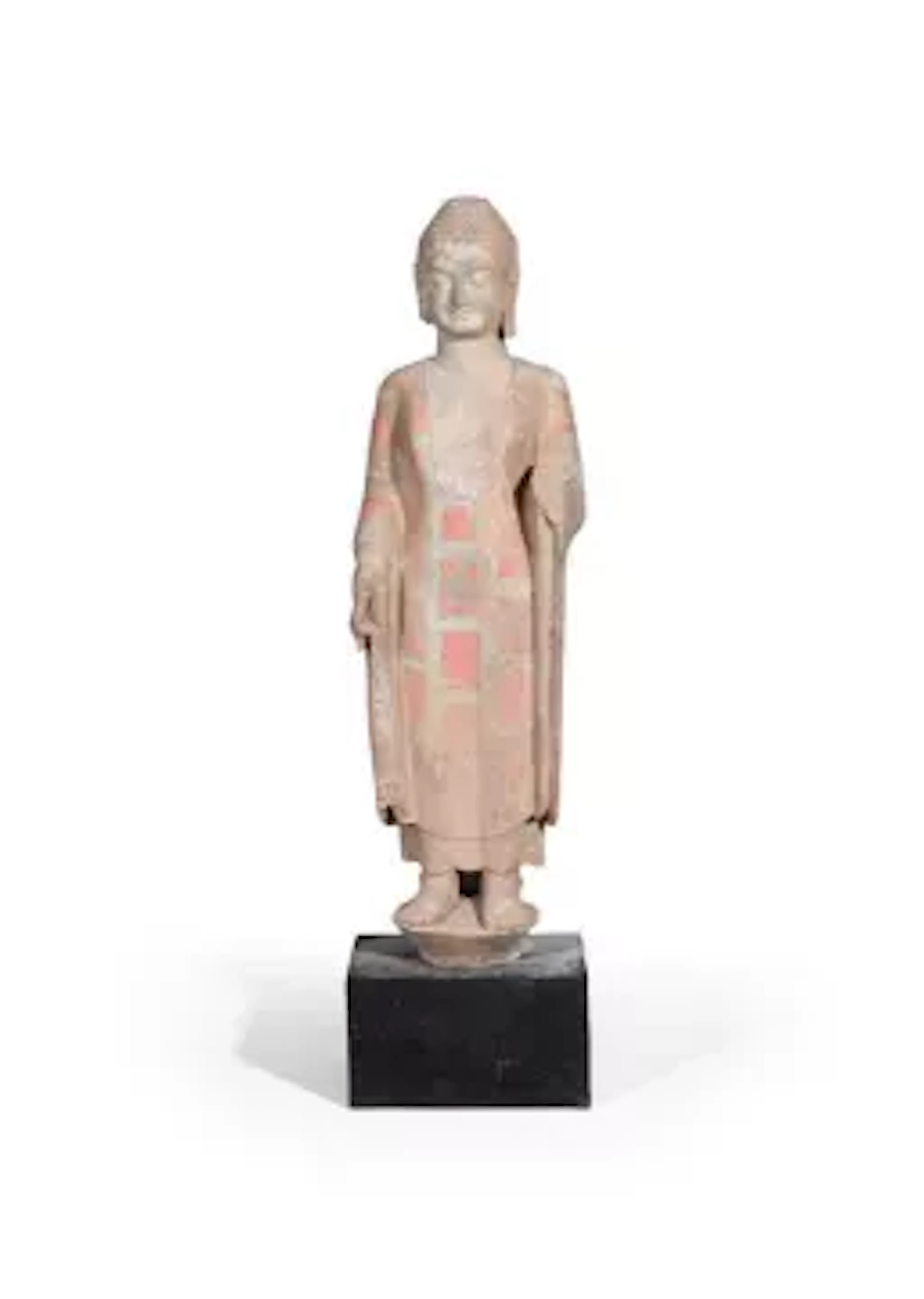 A large Chinese painted limestone standing figure of buddha