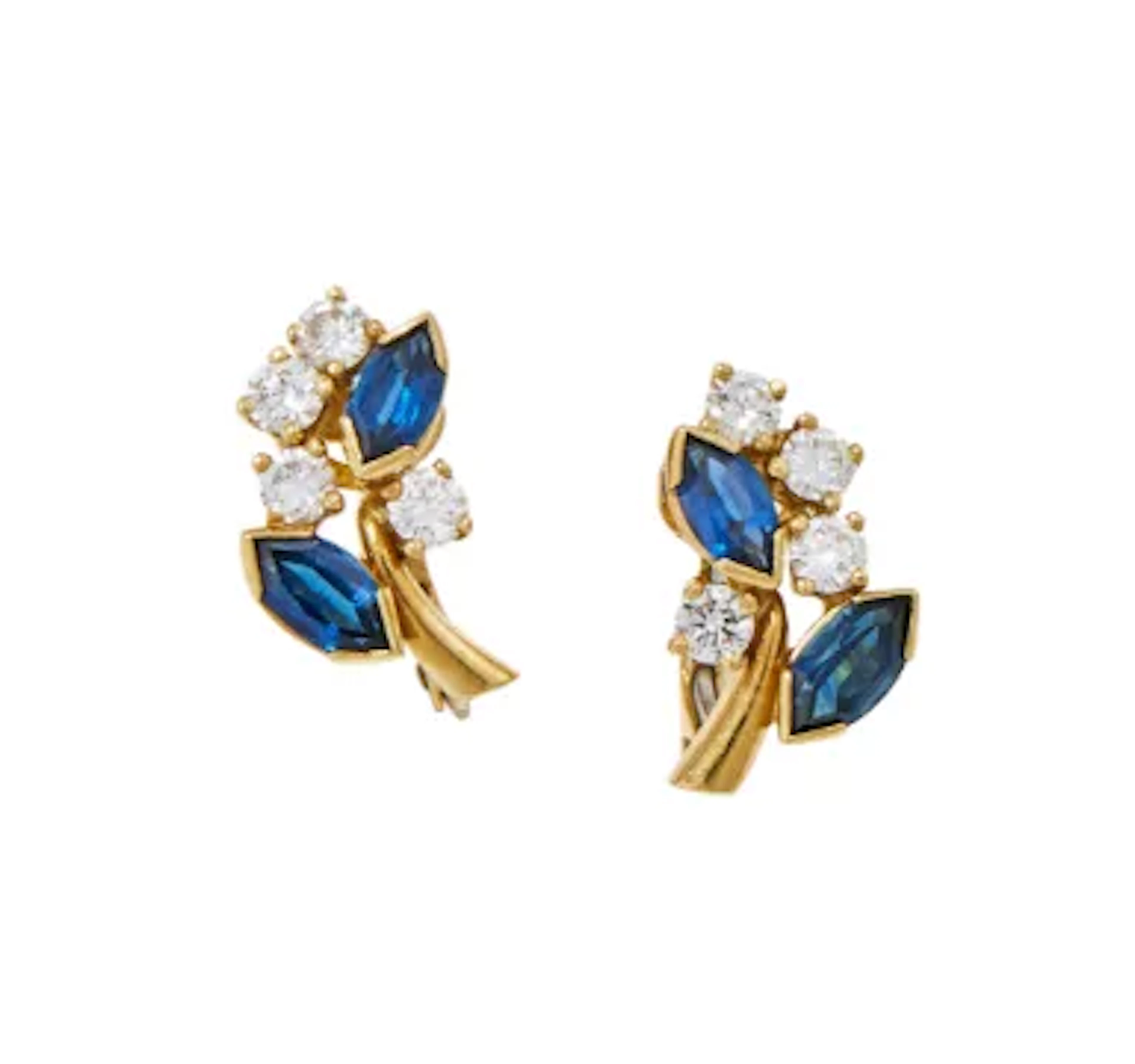 A PAIR OF SAPPHIRE AND DIAMOND SPRAY EARRINGS