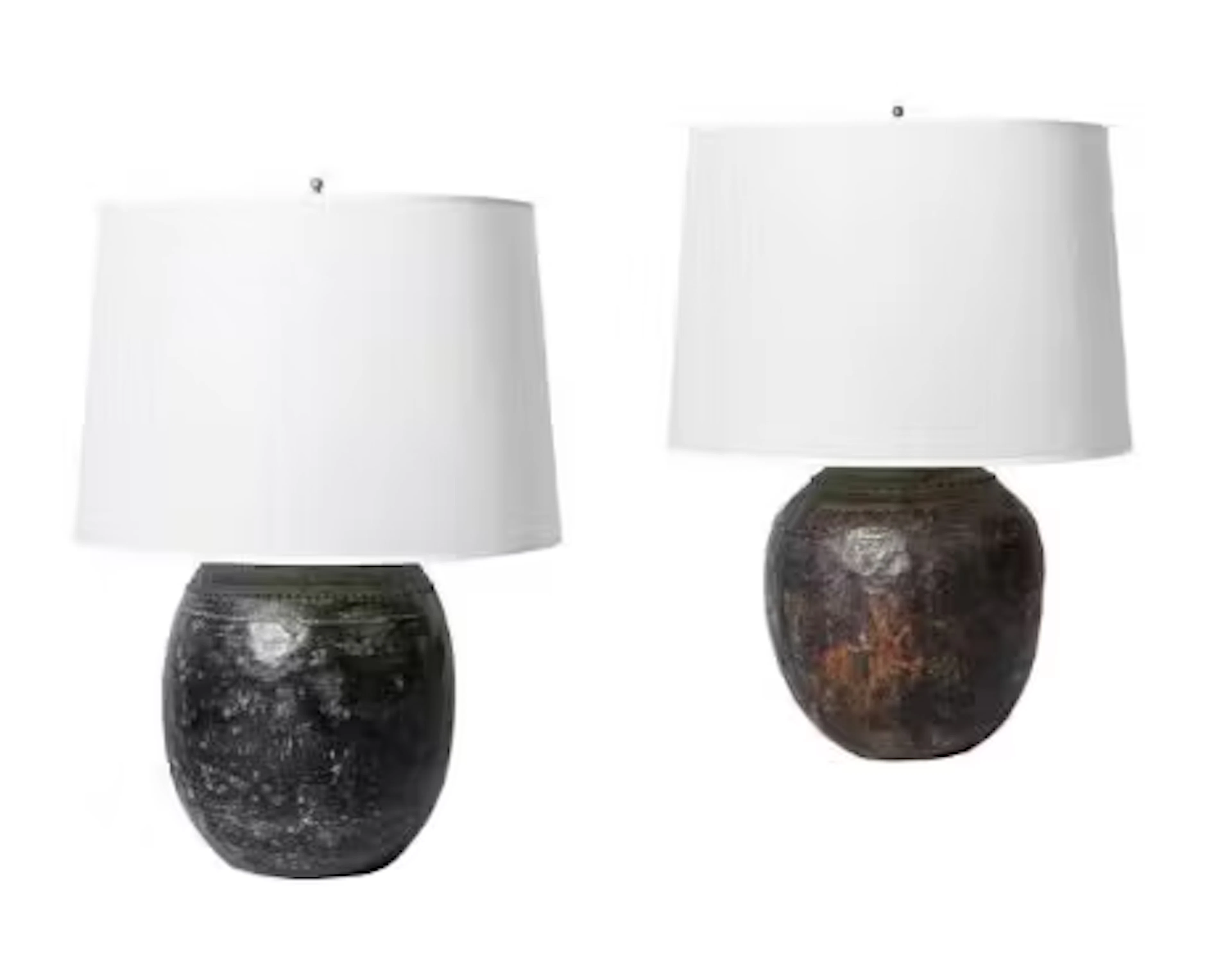 A PAIR OF BEATEN COPPER VASES FITTED AS LAMPS, NEPALESE, 19TH CENTURY AND LATER