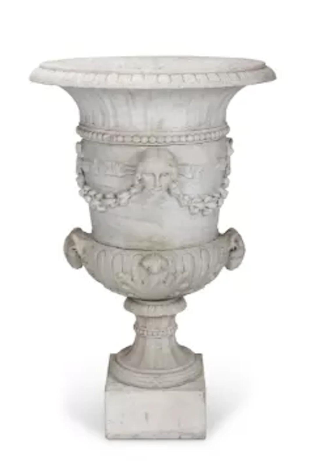 A LARGE NEOCLASSICAL WHITE MARBLE URN, ITALIAN, 19TH CENTURY