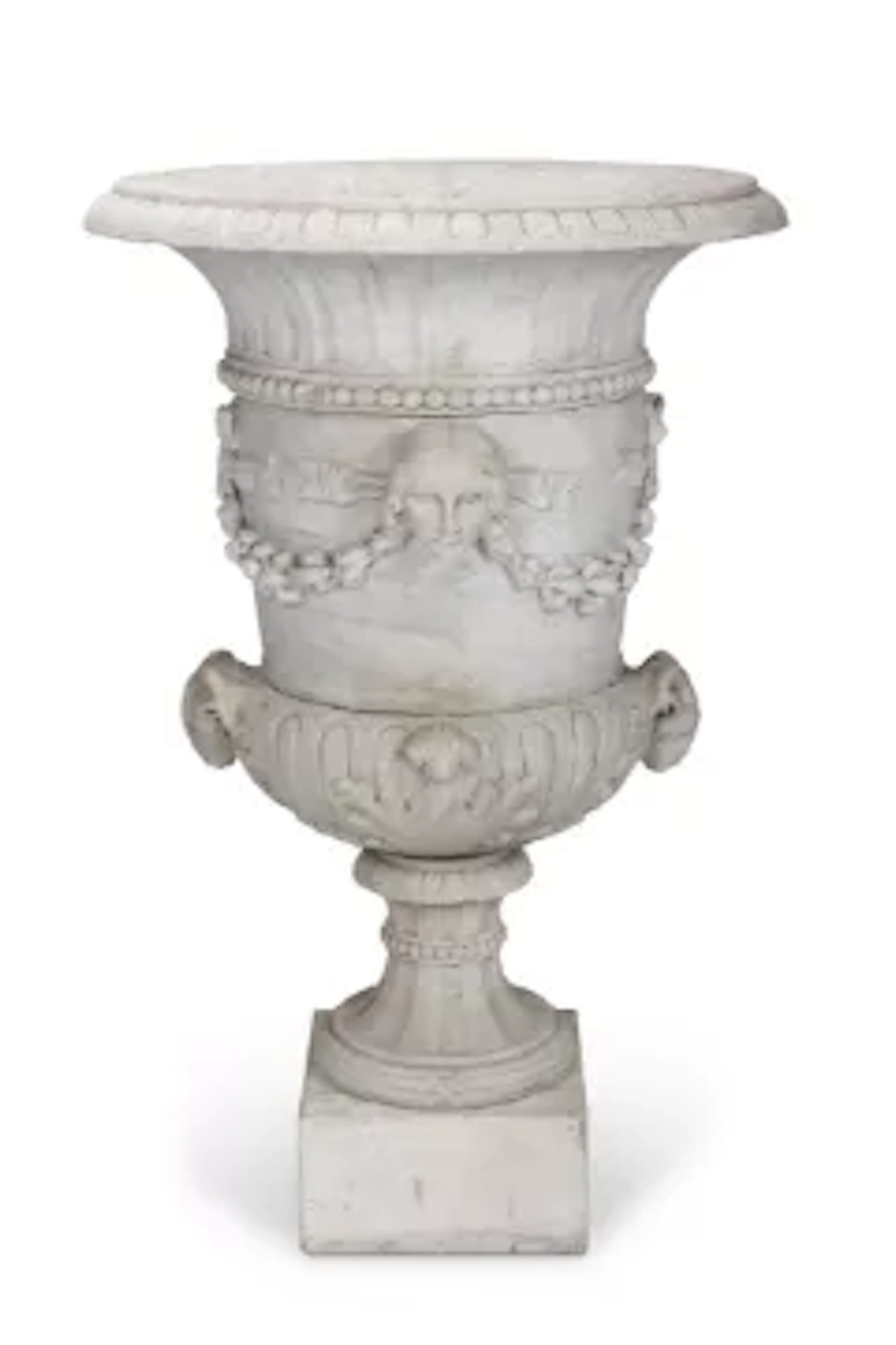 A LARGE NEOCLASSICAL WHITE MARBLE URN, ITALIAN, 19TH CENTURY