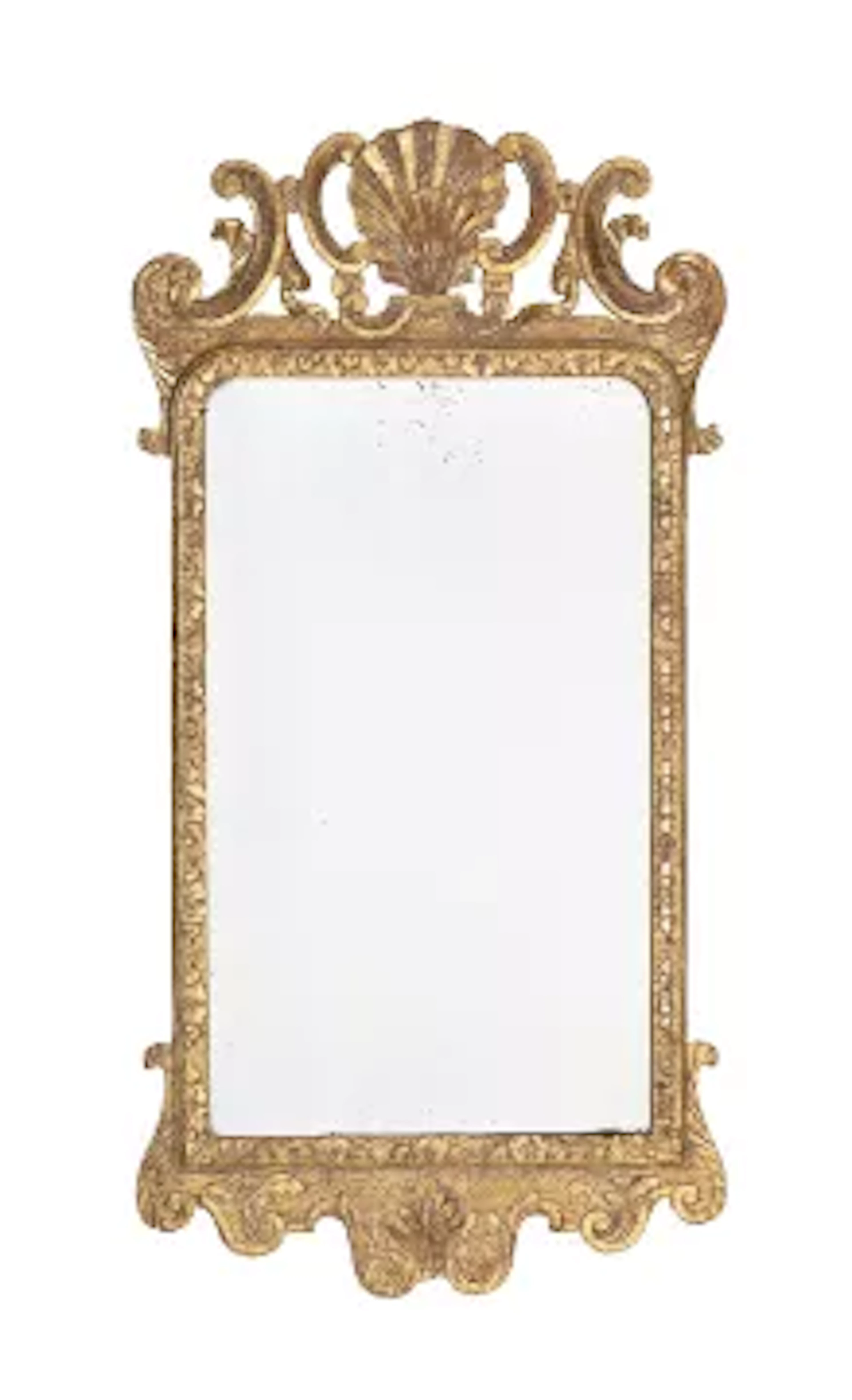 A GEORGE II CARVED GILTWOOD AND GESSO MIRROR, IN THE MANNER OF JAMES
