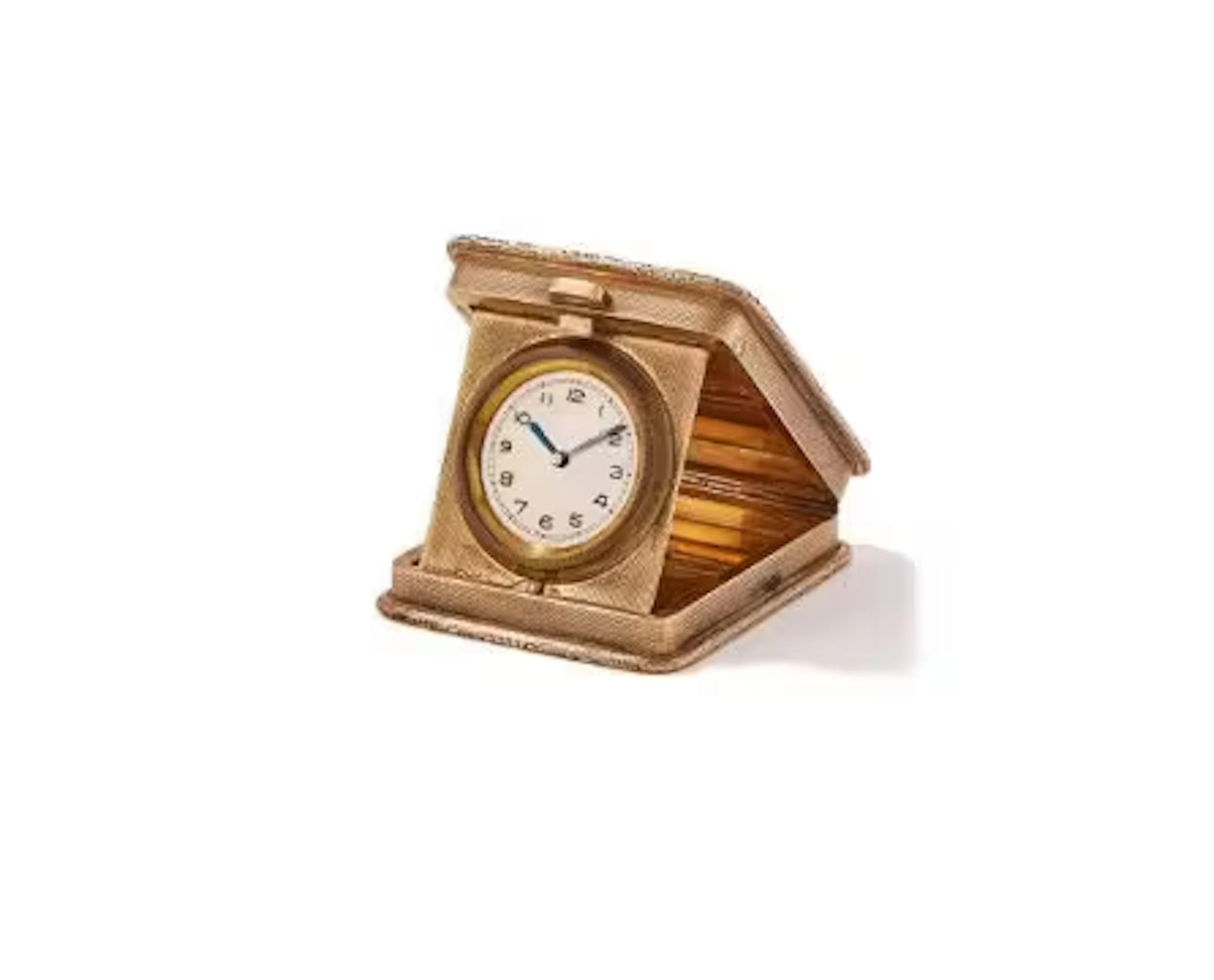 A 9 CARAT GOLD SQUARE TRAVEL CLOCK