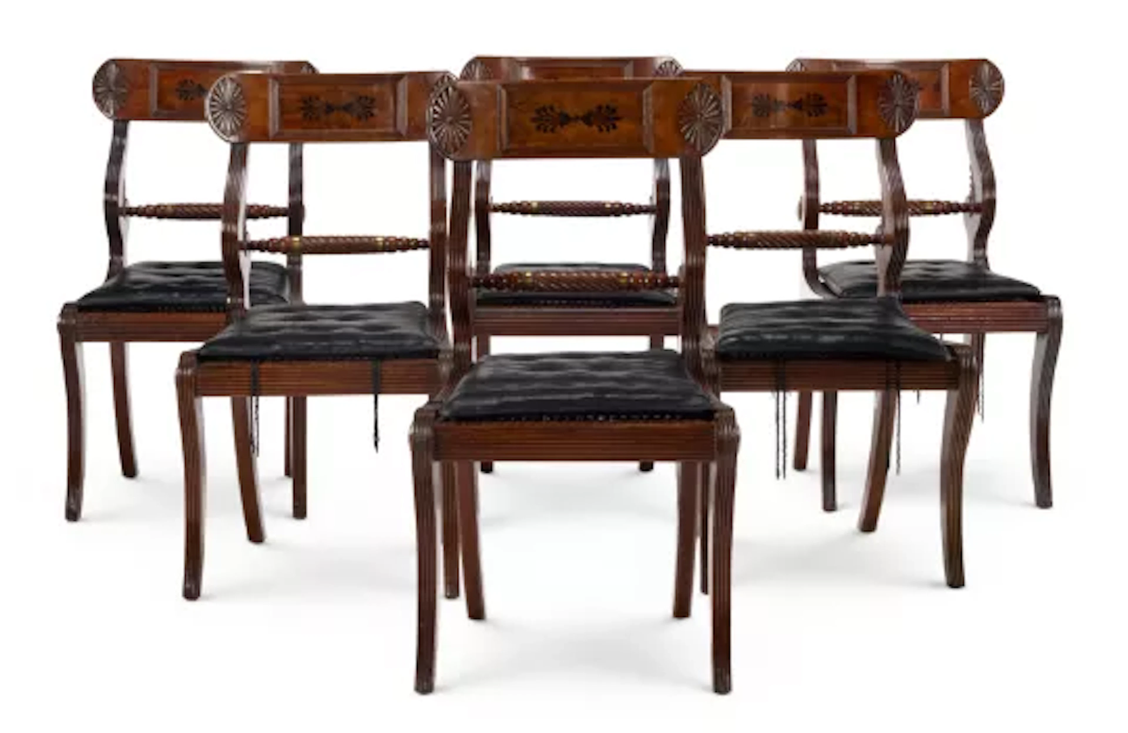 Y A SET OF SIX SCOTTISH REGENCY EBONY-INLAID MAHOGANY CHAIRS, CIRCA 1820