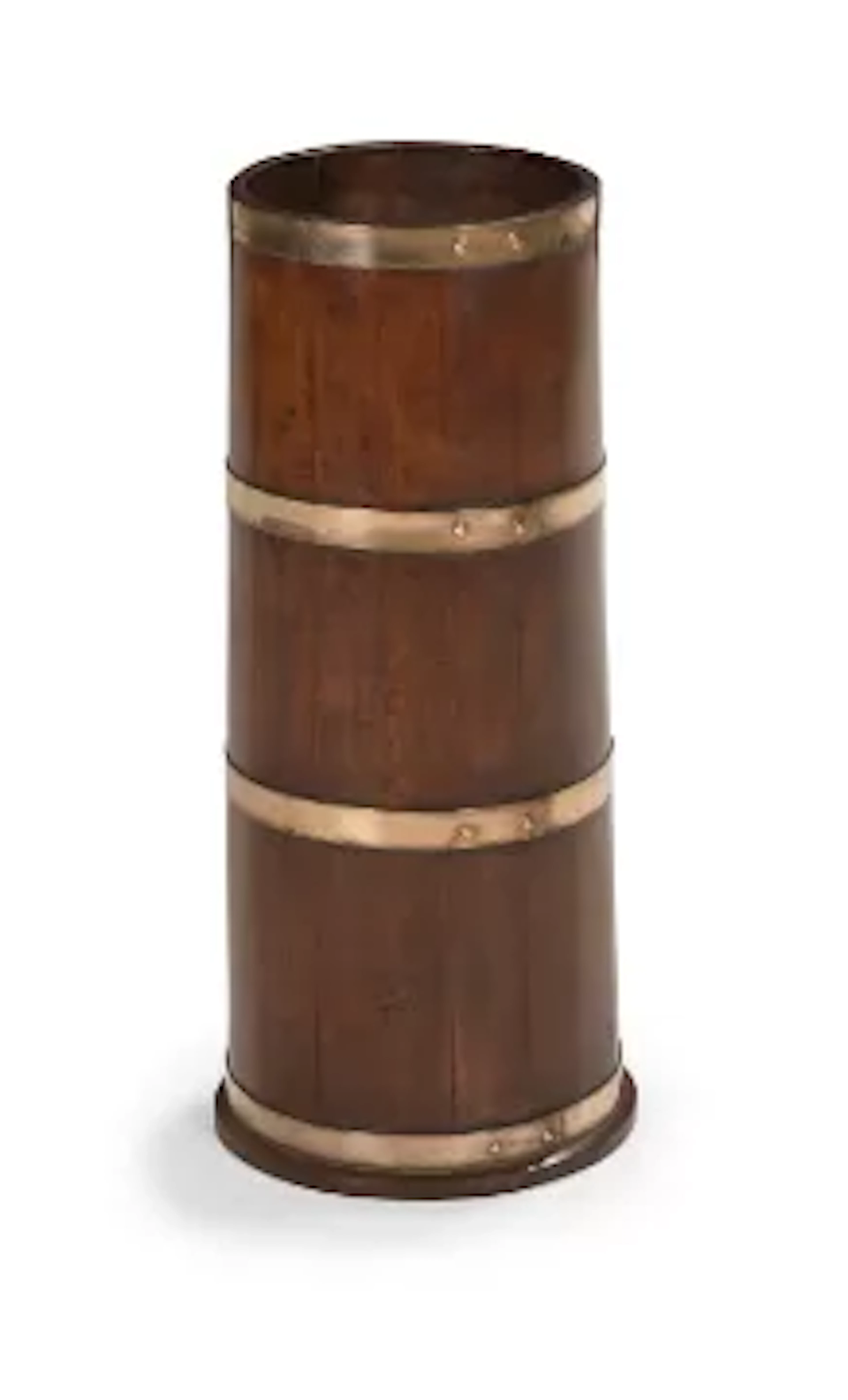 A WALNUT AND COPPER BOUND STICK STAND, SECOND HALF 19TH CENTURY