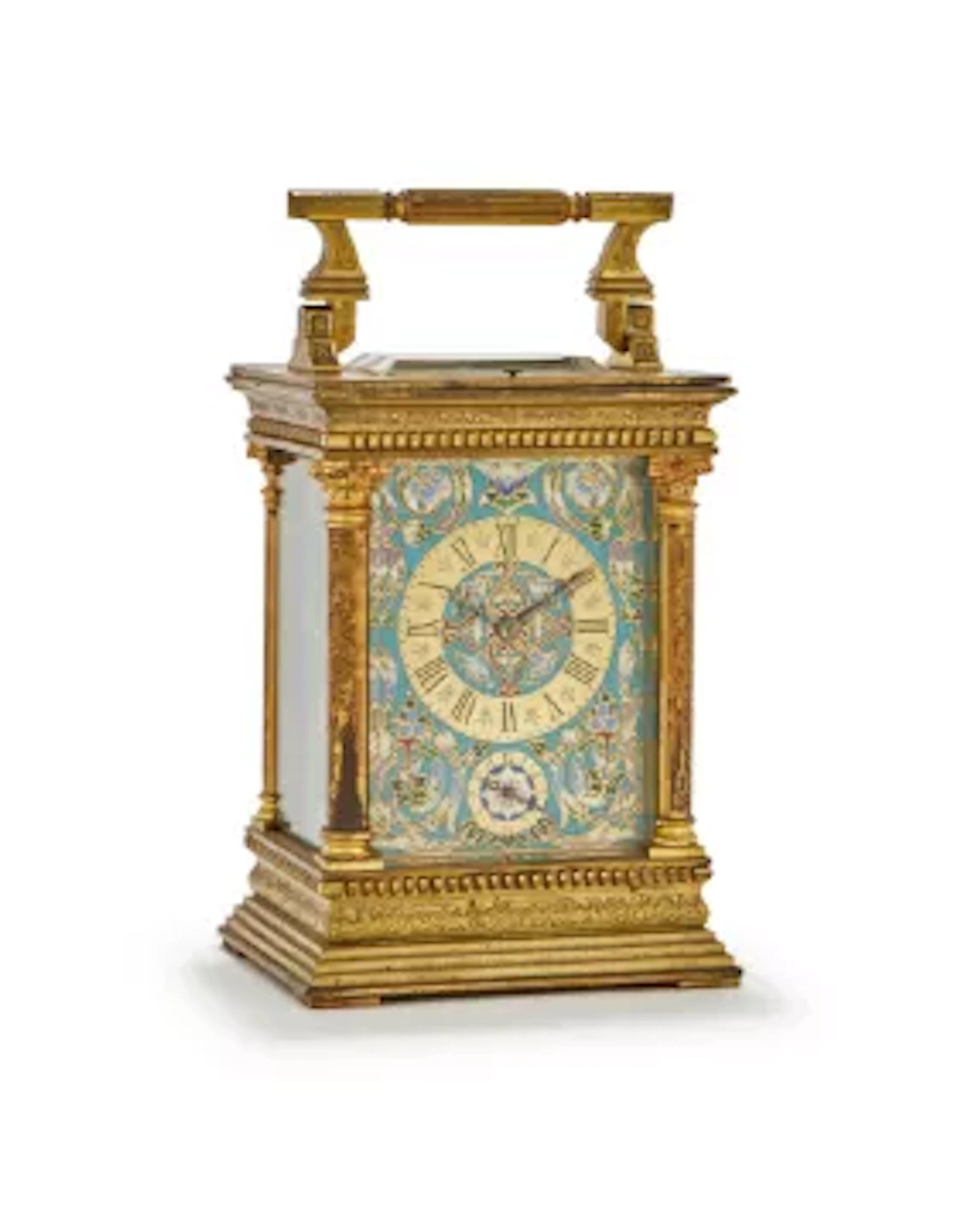 AN ENGRAVED AND CHAMPLEVE ENAMELLED ANGLAISE RICHE CASED REPEATING
