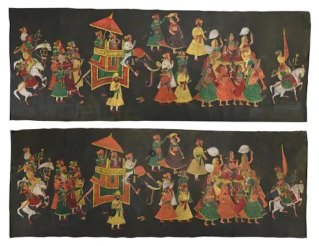 Two large Indian paintings on cloth (pichhavai), probably Rajasthan