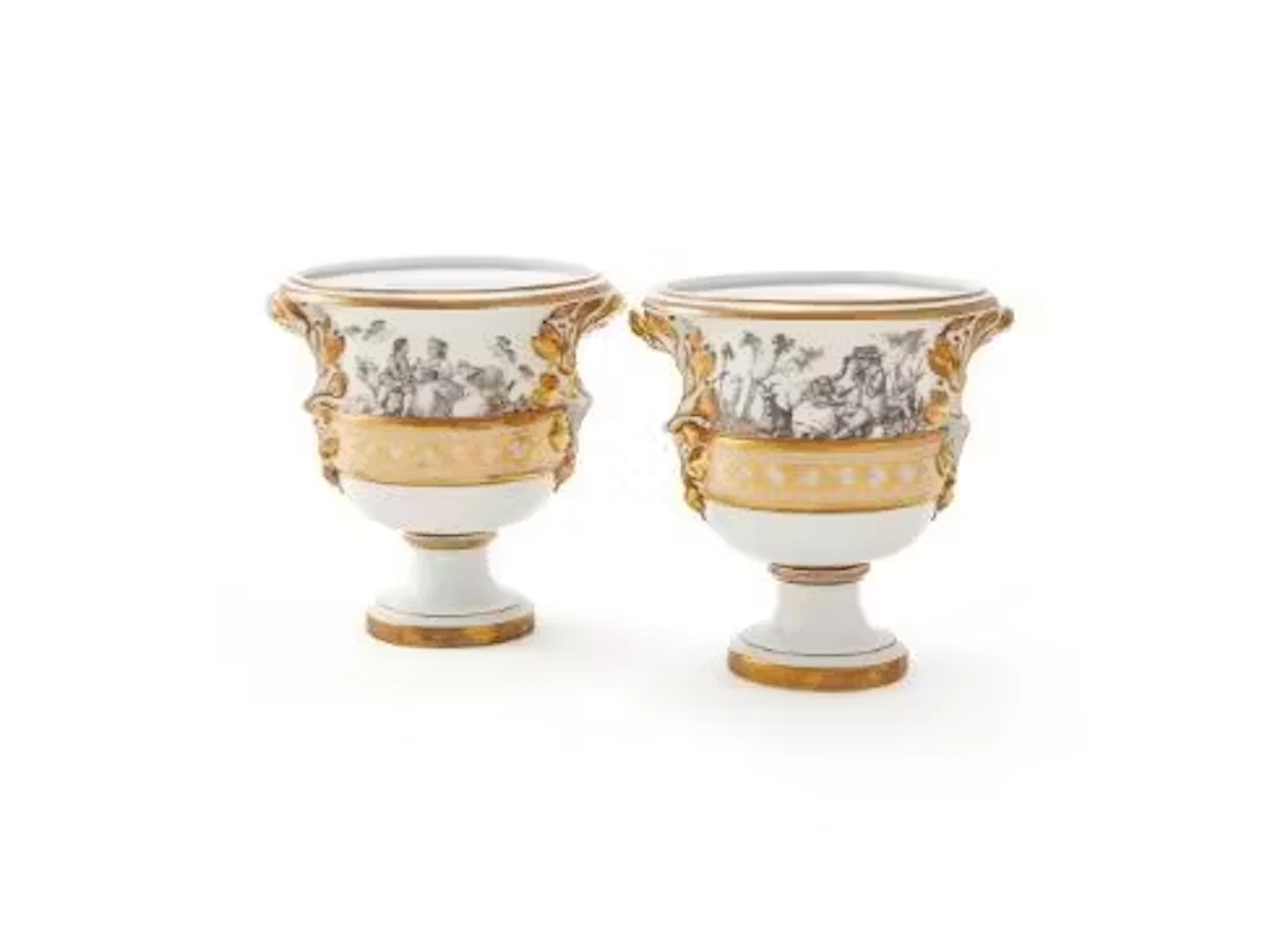 LIMOGES PORCELAIN, A PAIR OF PEDESTAL URNS