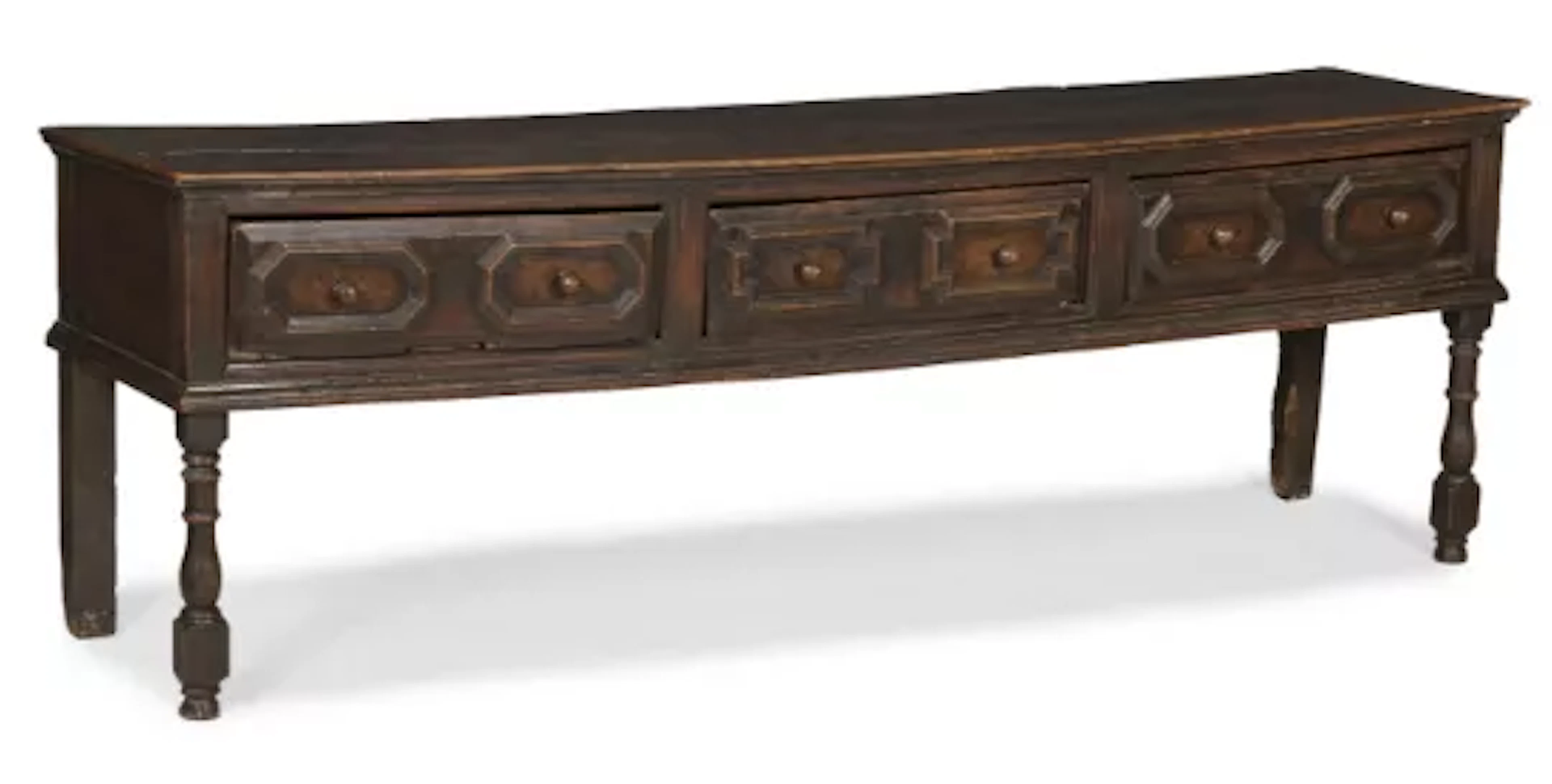 A CHARLES II OAK AND BURR ELM DRESSER BASE, CIRCA 1680